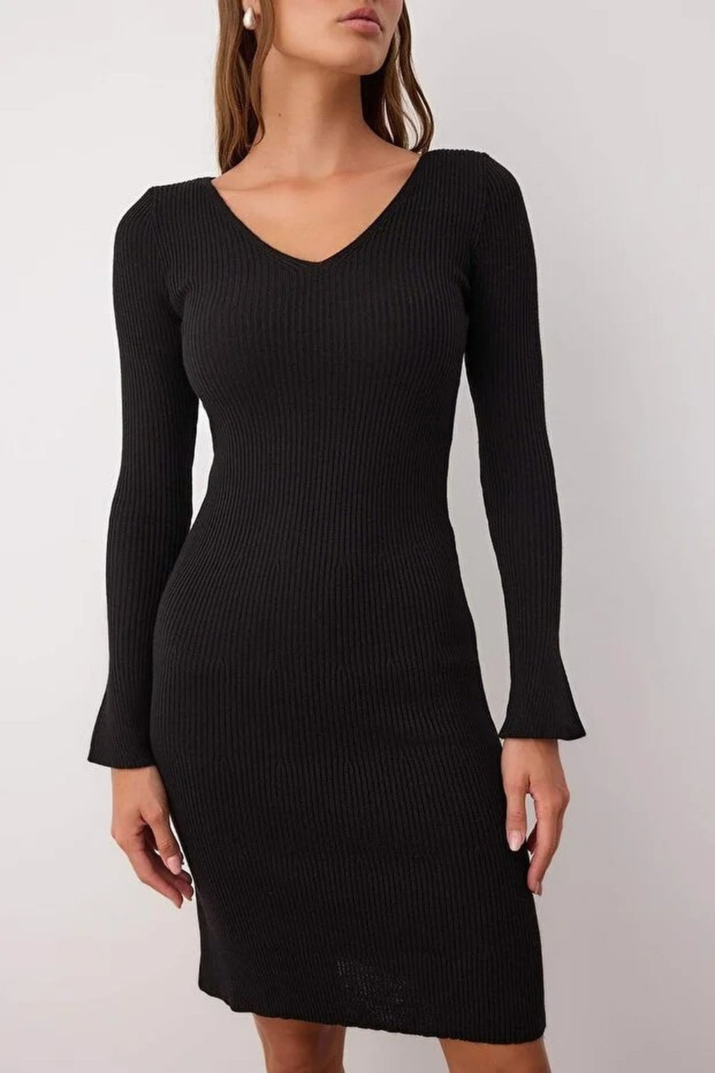 V-Neck Mini Bodycon Knit Dress