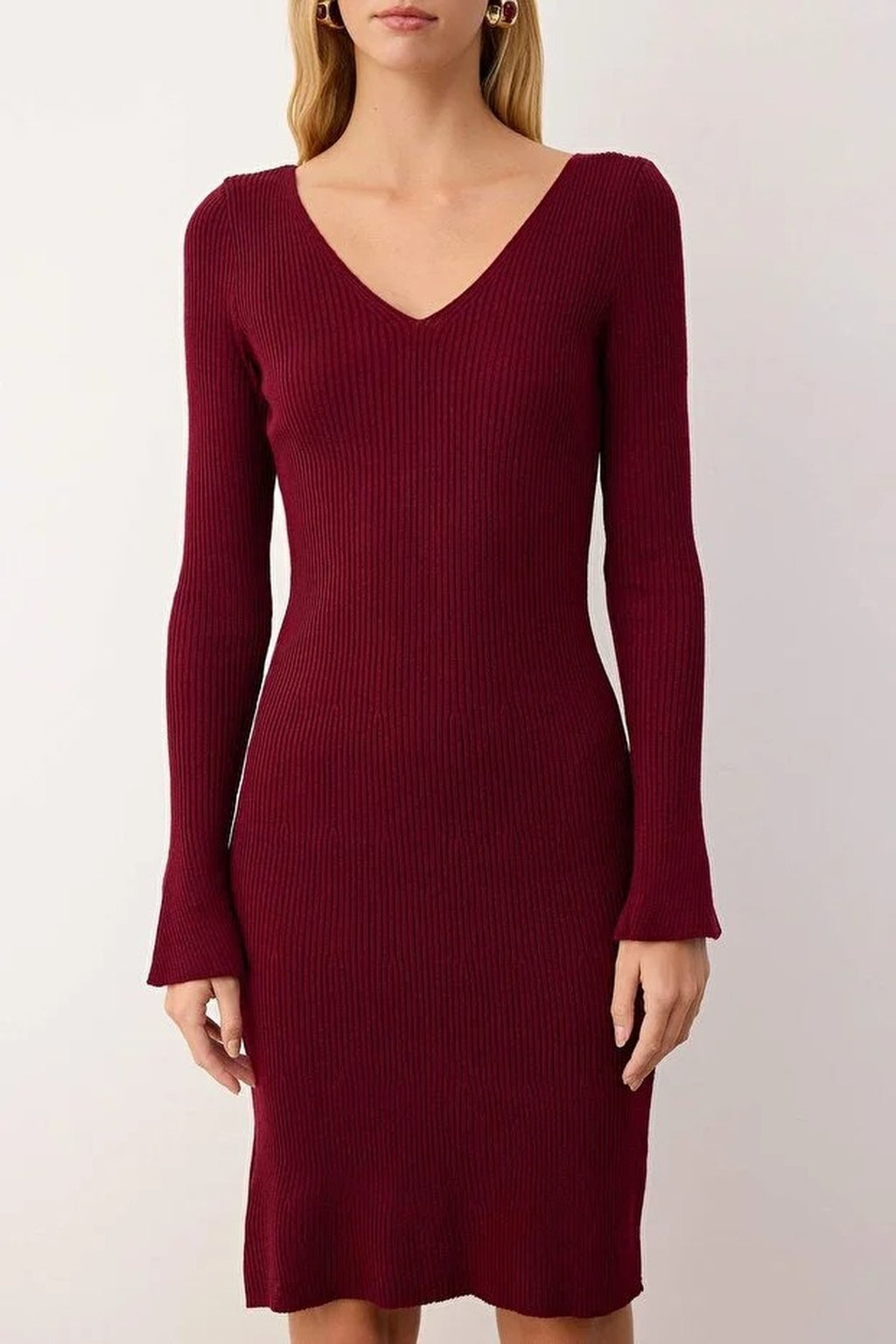 V-Neck Mini Bodycon Knit Dress