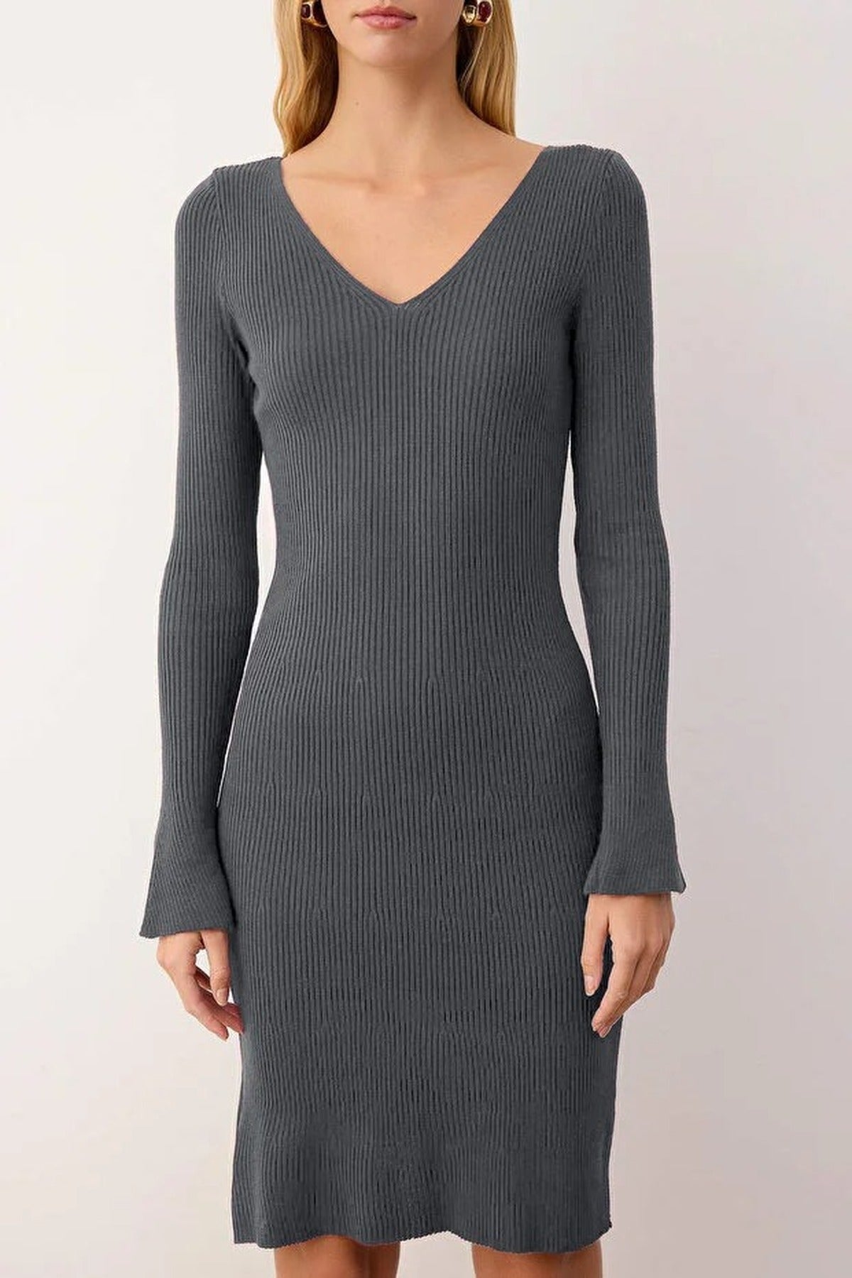 V-Neck Mini Bodycon Knit Dress