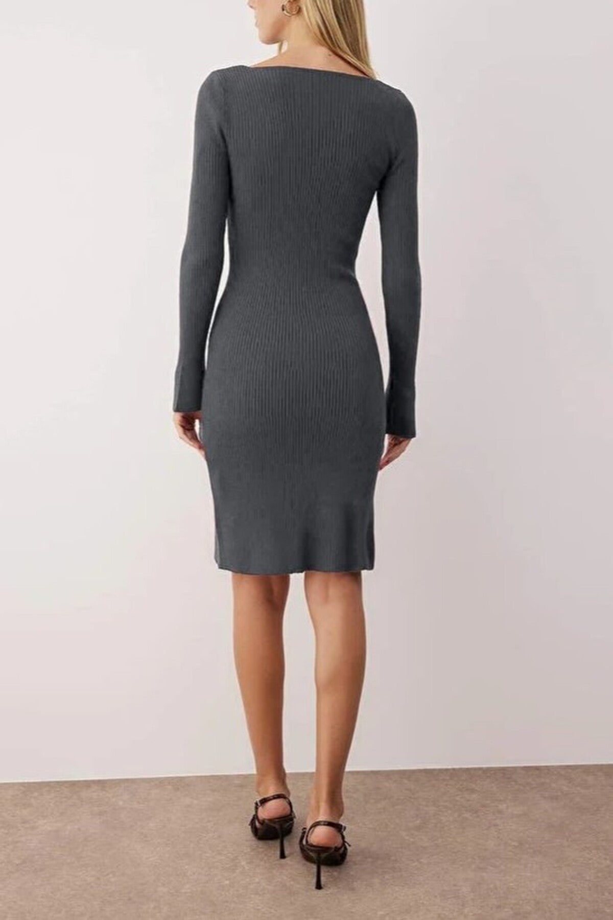 V-Neck Mini Bodycon Knit Dress