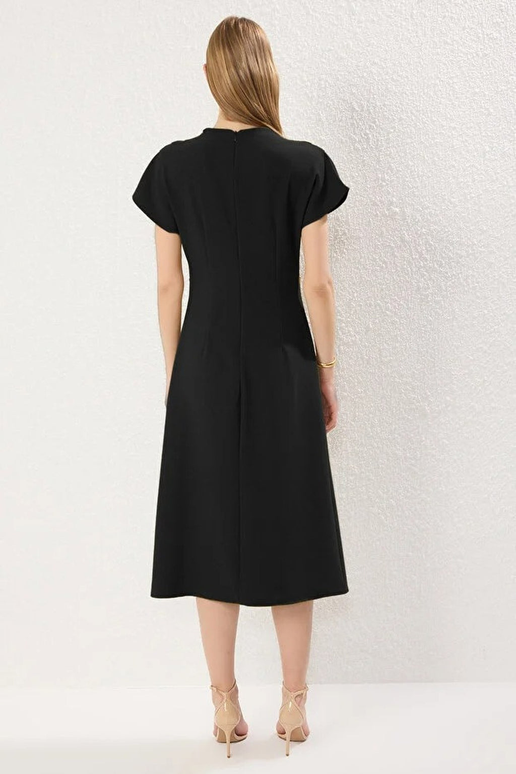 A-Line Cowl Neck Midi Woven Dress