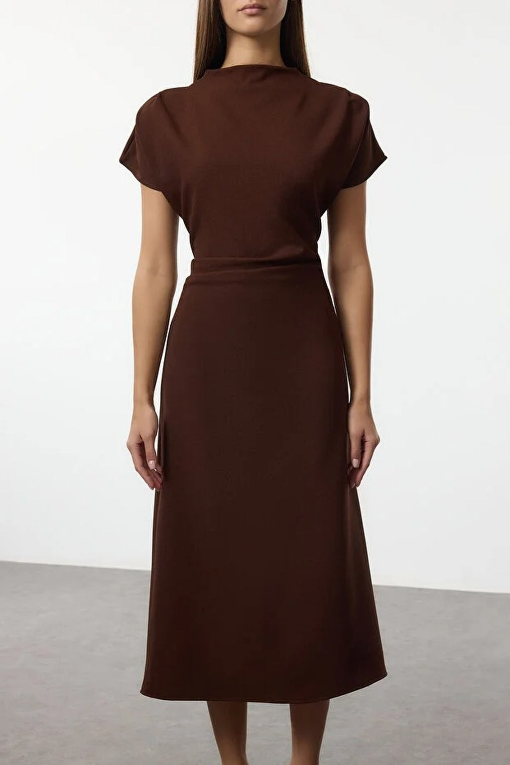 A-Line Cowl Neck Midi Woven Dress