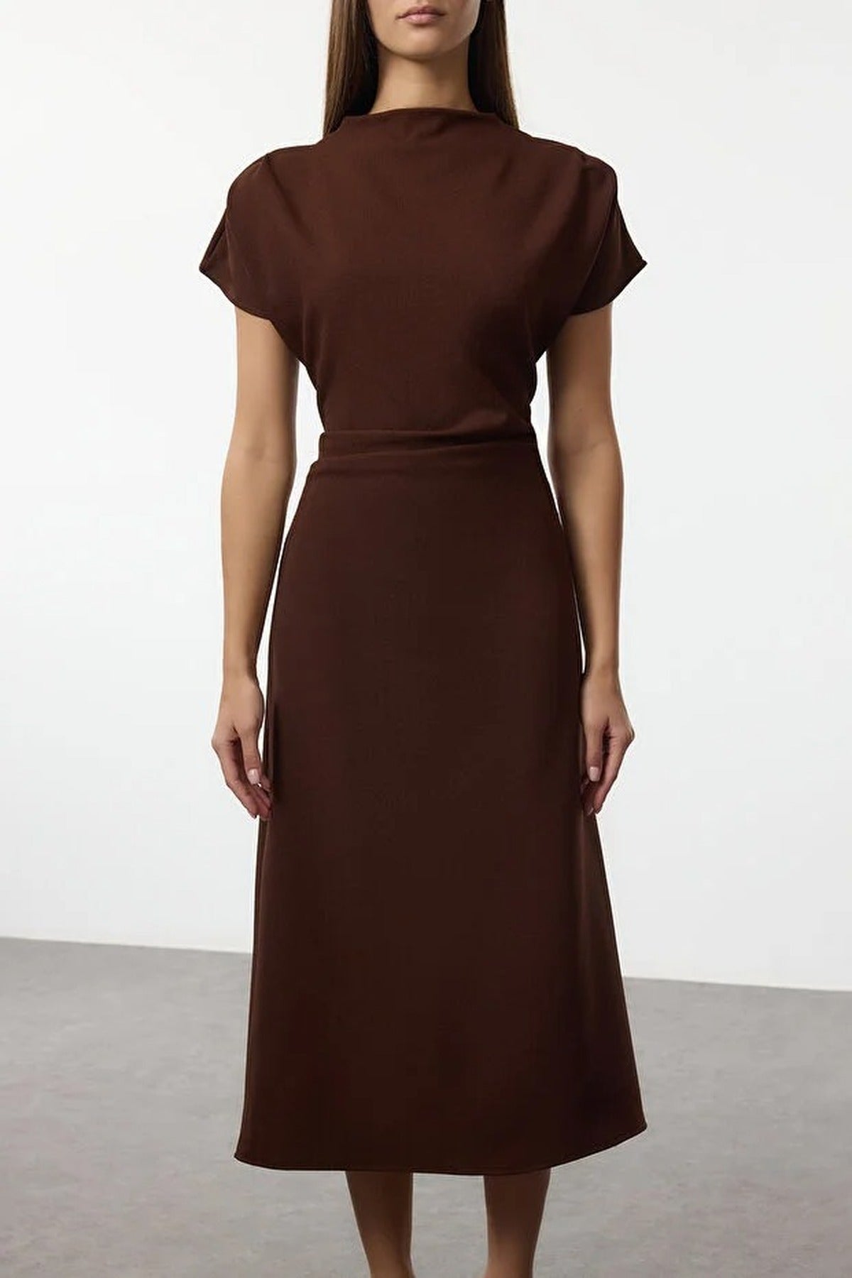 A-Line Cowl Neck Midi Woven Dress