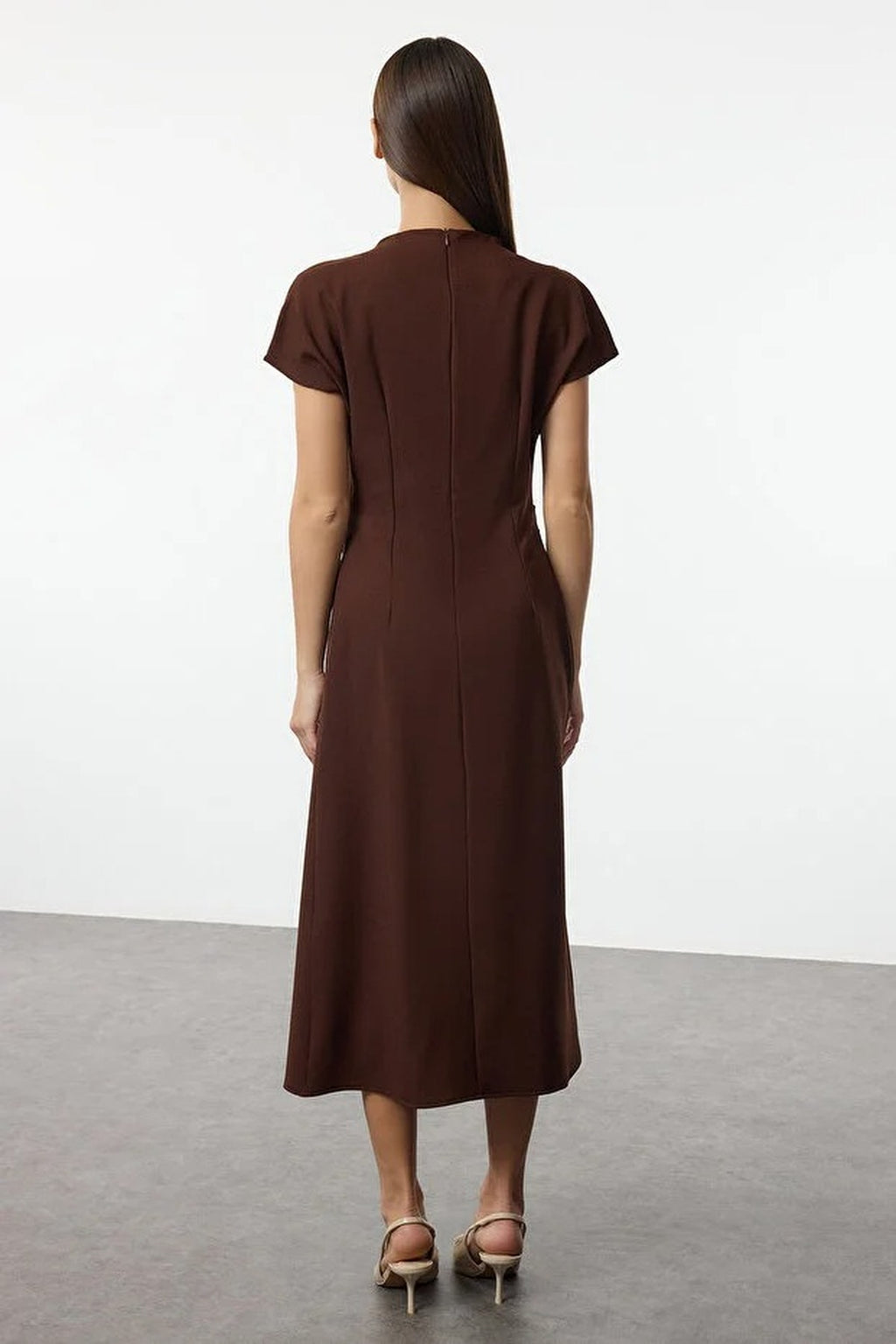 A-Line Cowl Neck Midi Woven Dress