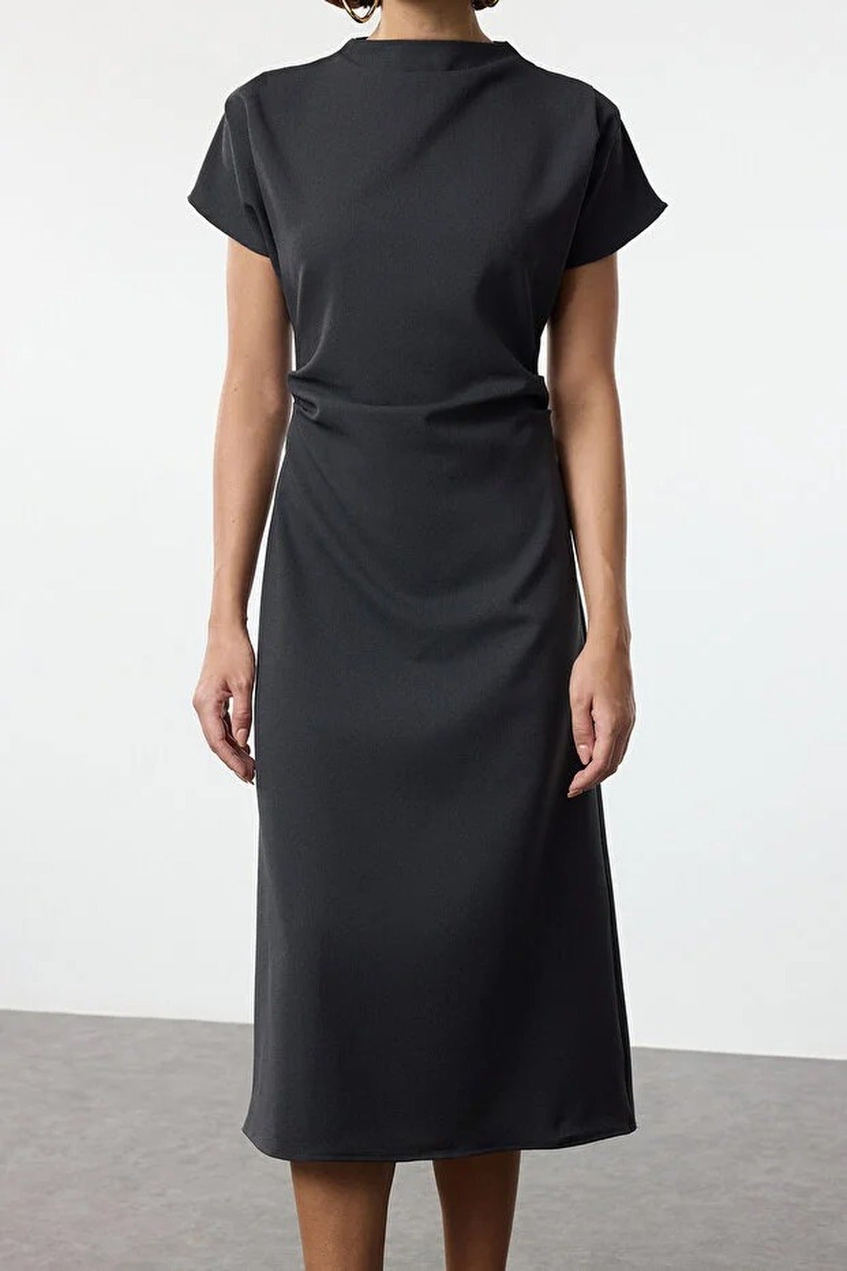 A-Line Cowl Neck Midi Woven Dress