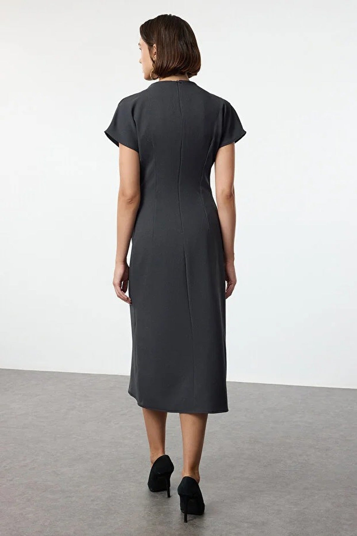 A-Line Cowl Neck Midi Woven Dress