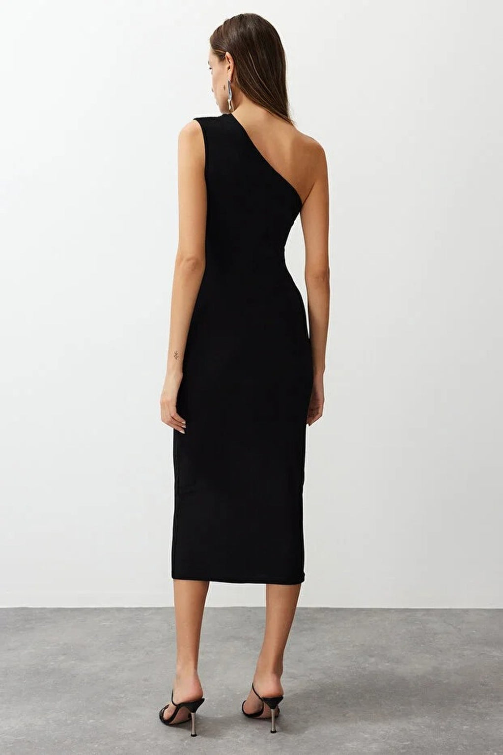 One-Shoulder Draped Stretch Knit Dress