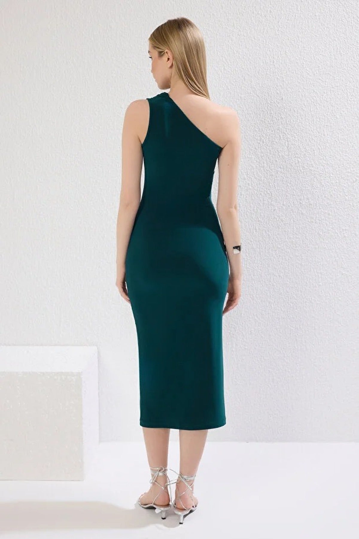 One-Shoulder Draped Stretch Knit Dress
