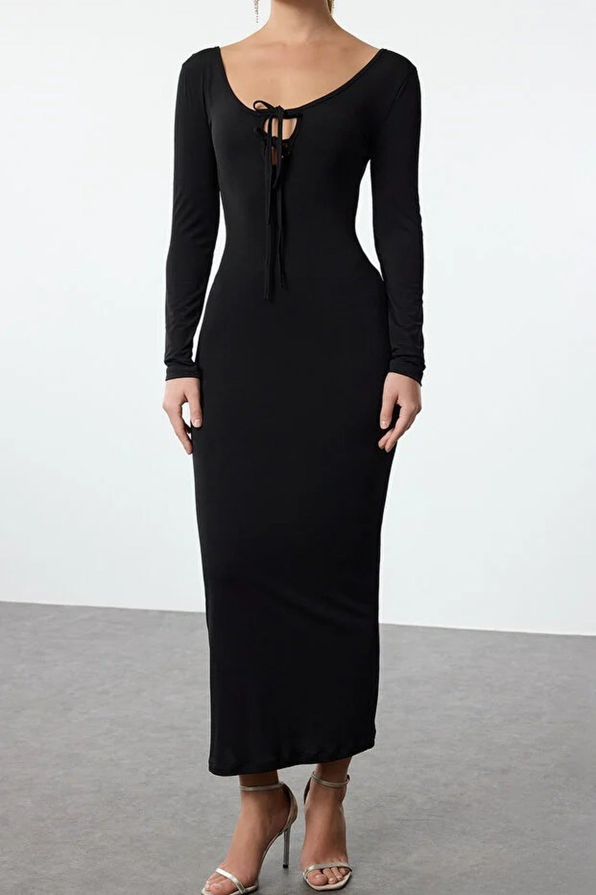 Knit Long Evening Dress with Tie Detail