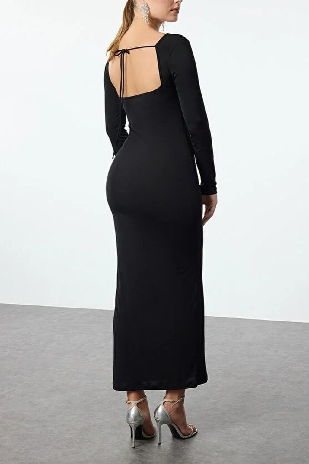 Knit Long Evening Dress with Tie Detail