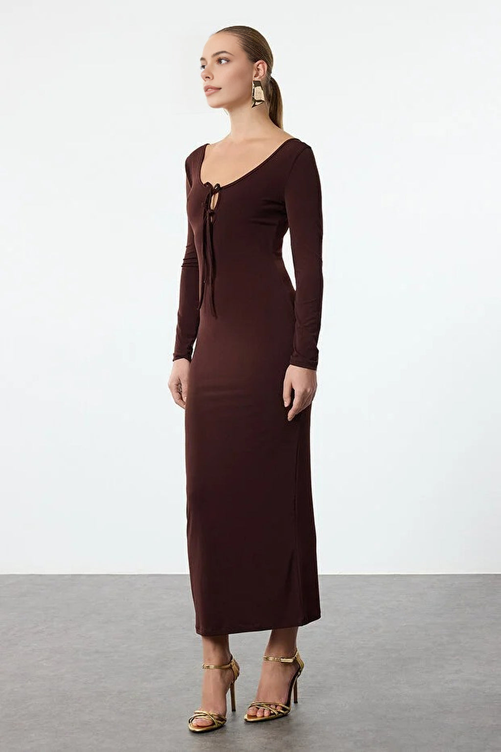 Knit Long Evening Dress with Tie Detail