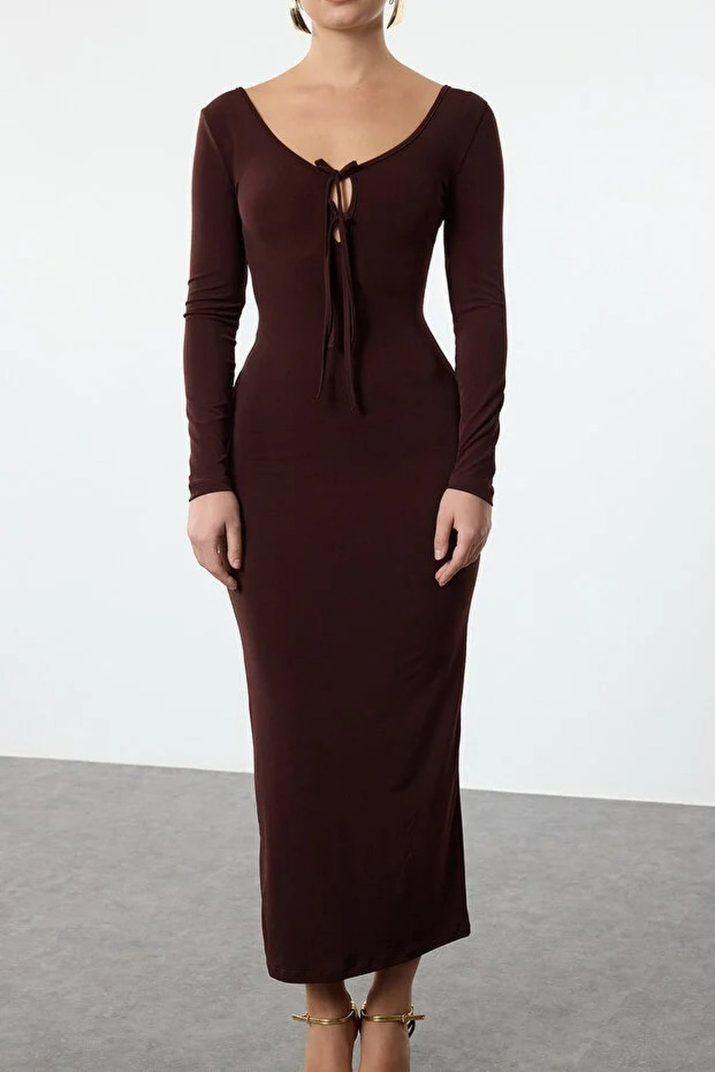 Knit Long Evening Dress with Tie Detail