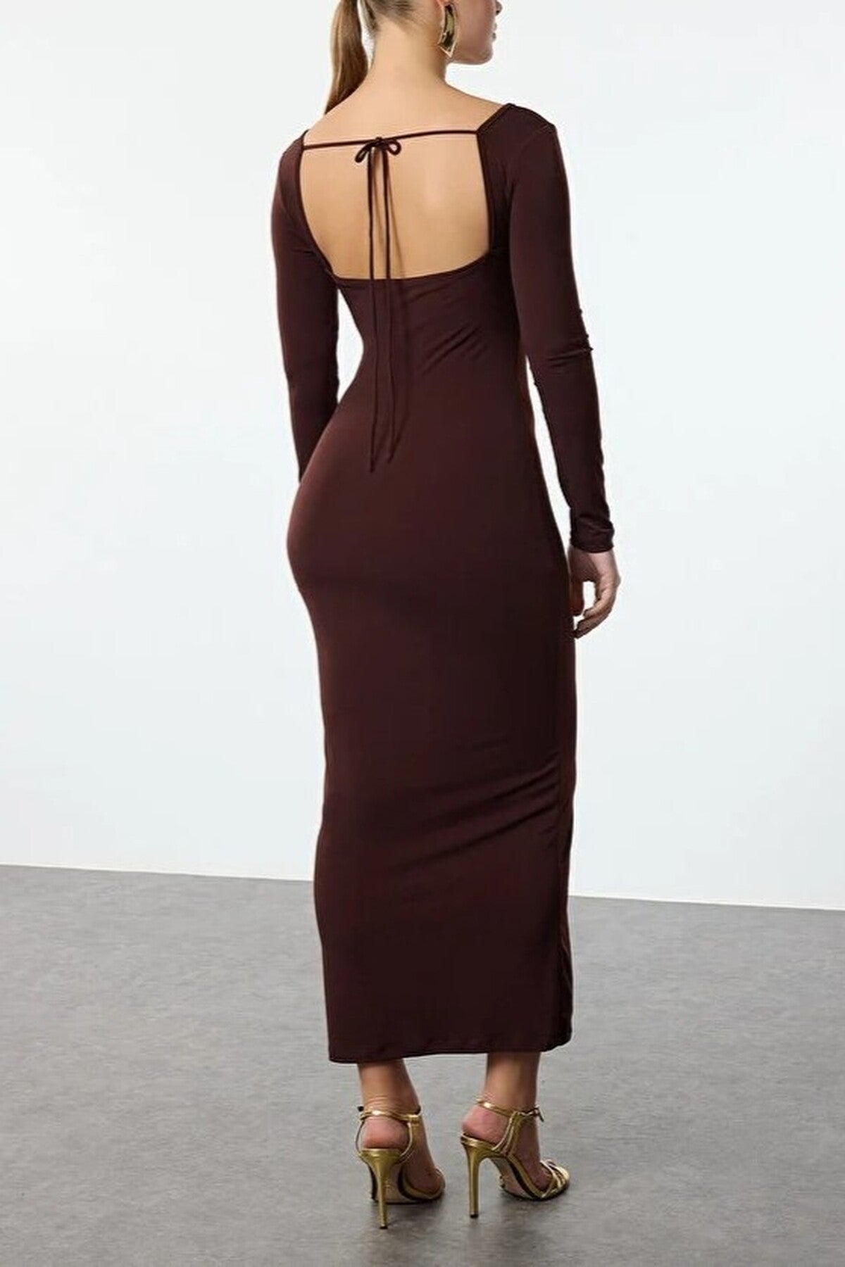 Knit Long Evening Dress with Tie Detail