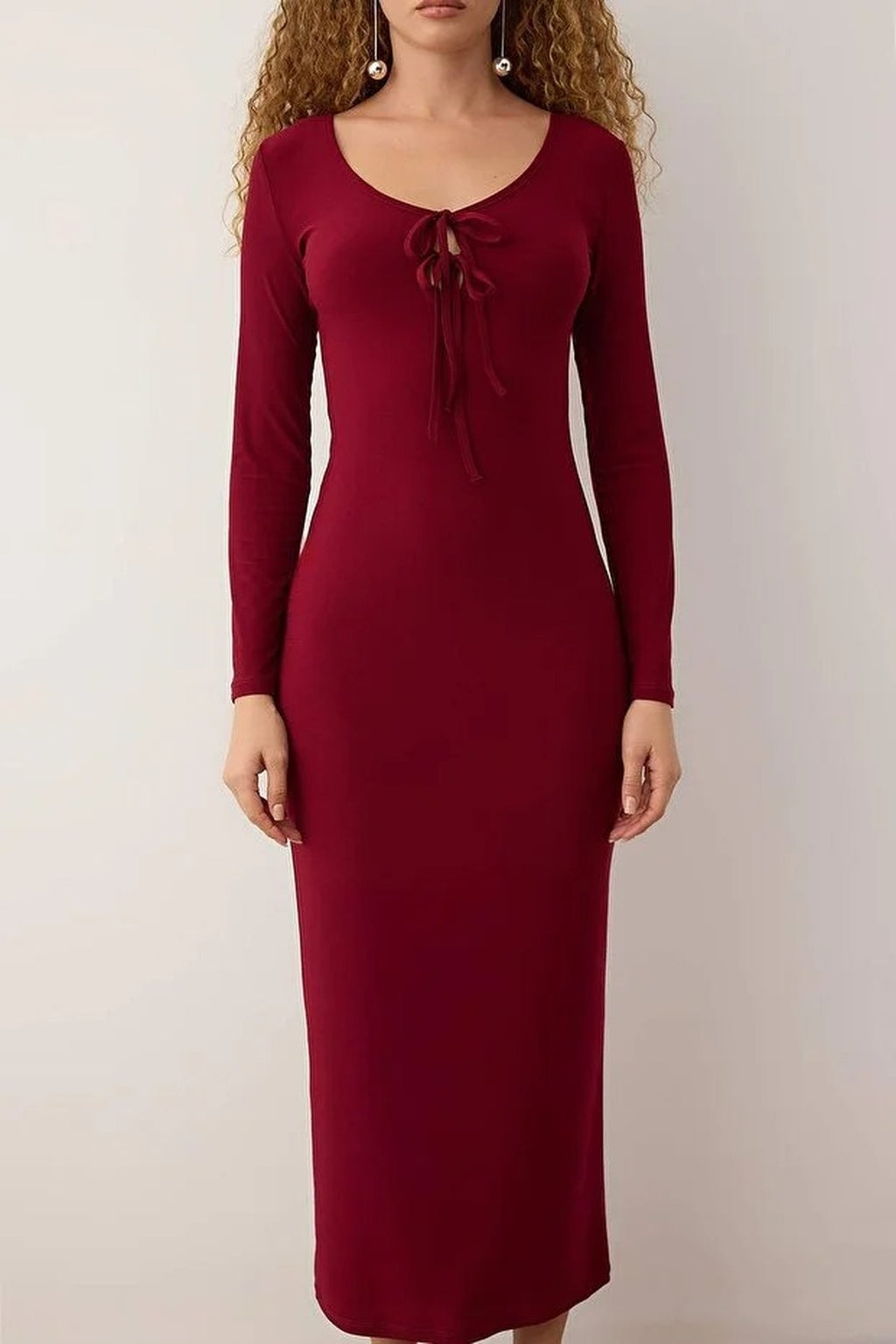 Knit Long Evening Dress with Tie Detail