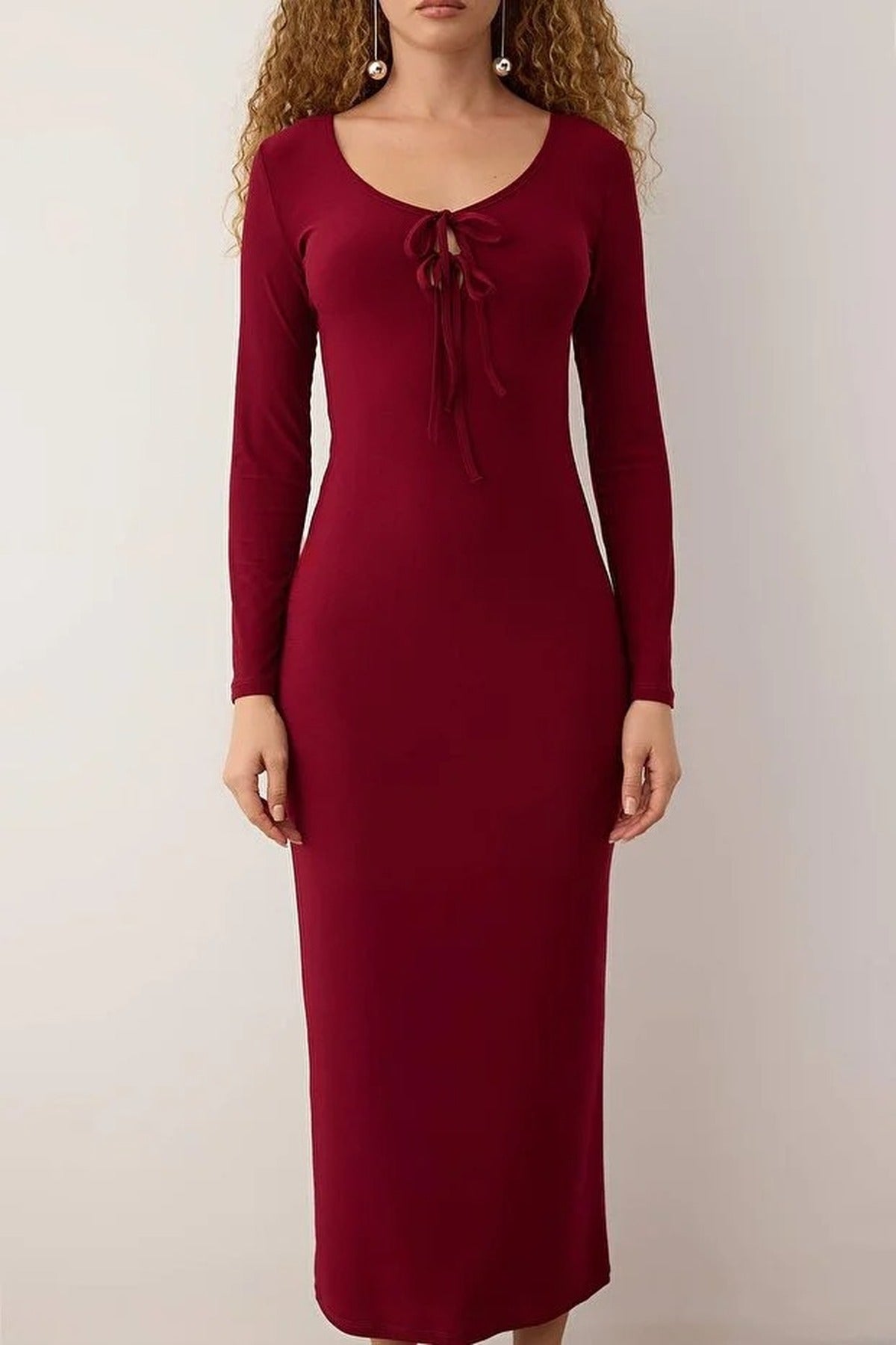 Knit Long Evening Dress with Tie Detail