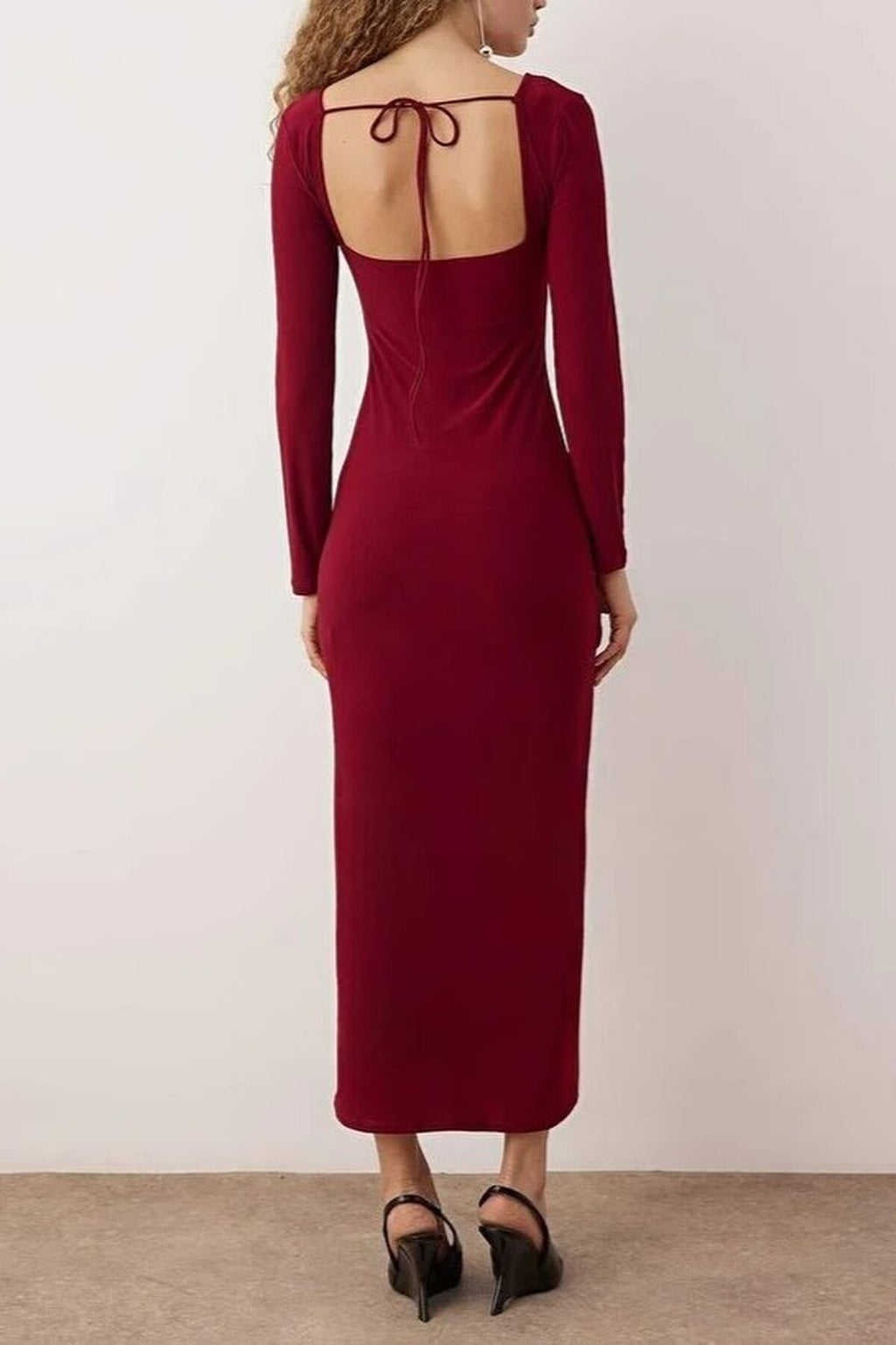 Knit Long Evening Dress with Tie Detail