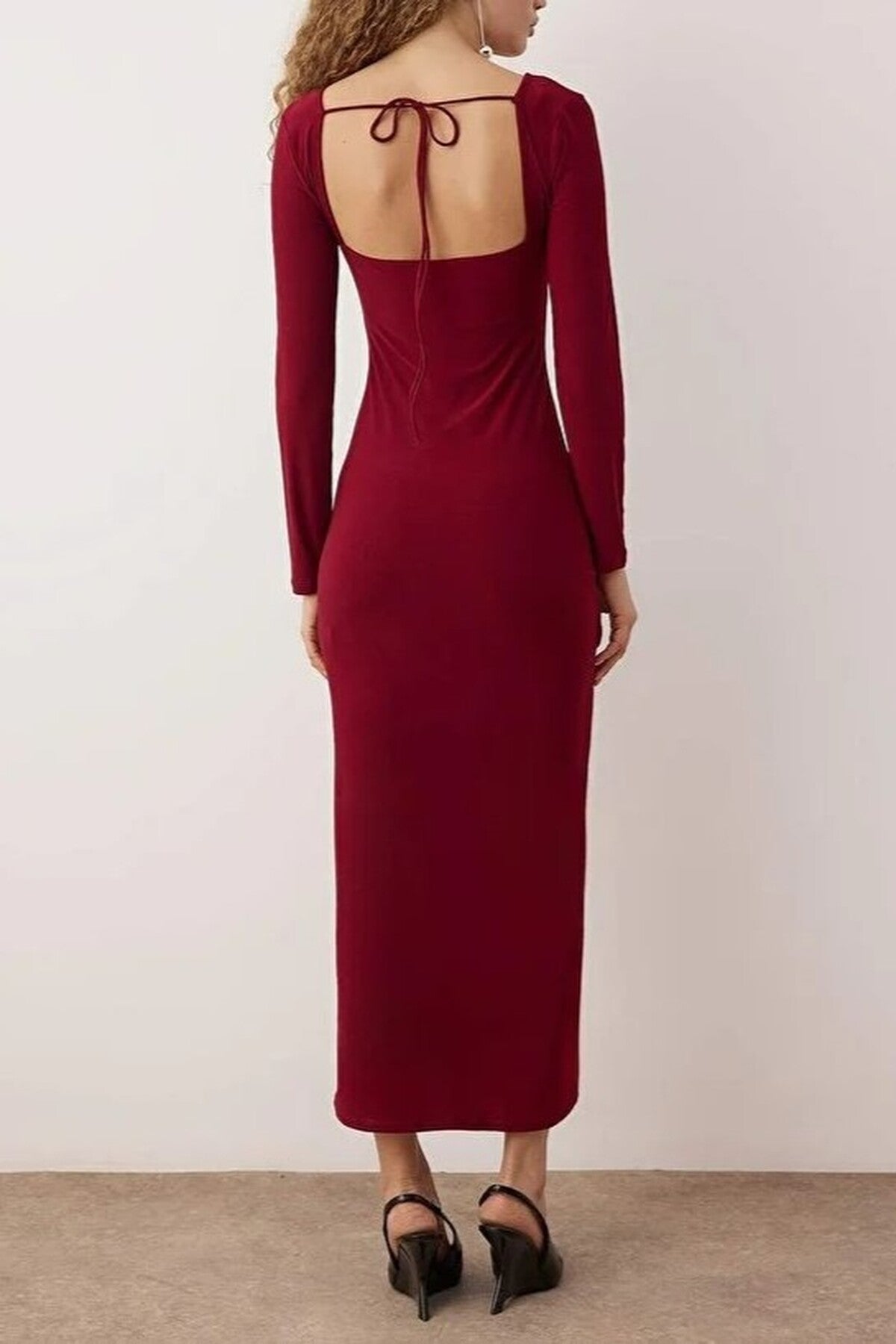 Knit Long Evening Dress with Tie Detail