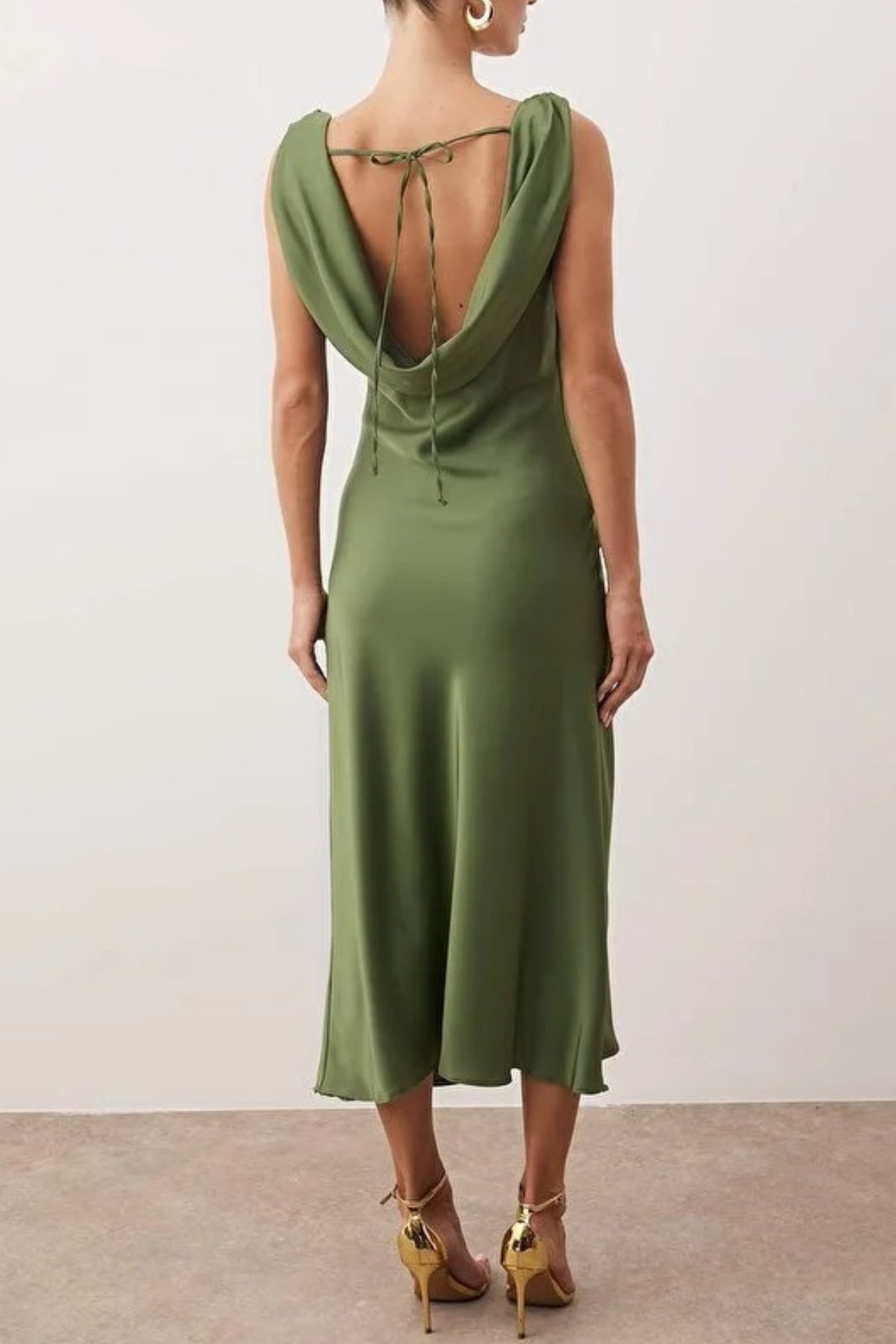 Woven Satin Maxi Party Dress with Accessory Details