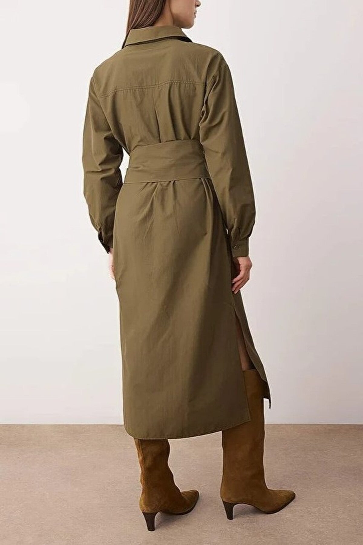 Belted A-Line Midi Woven Dress