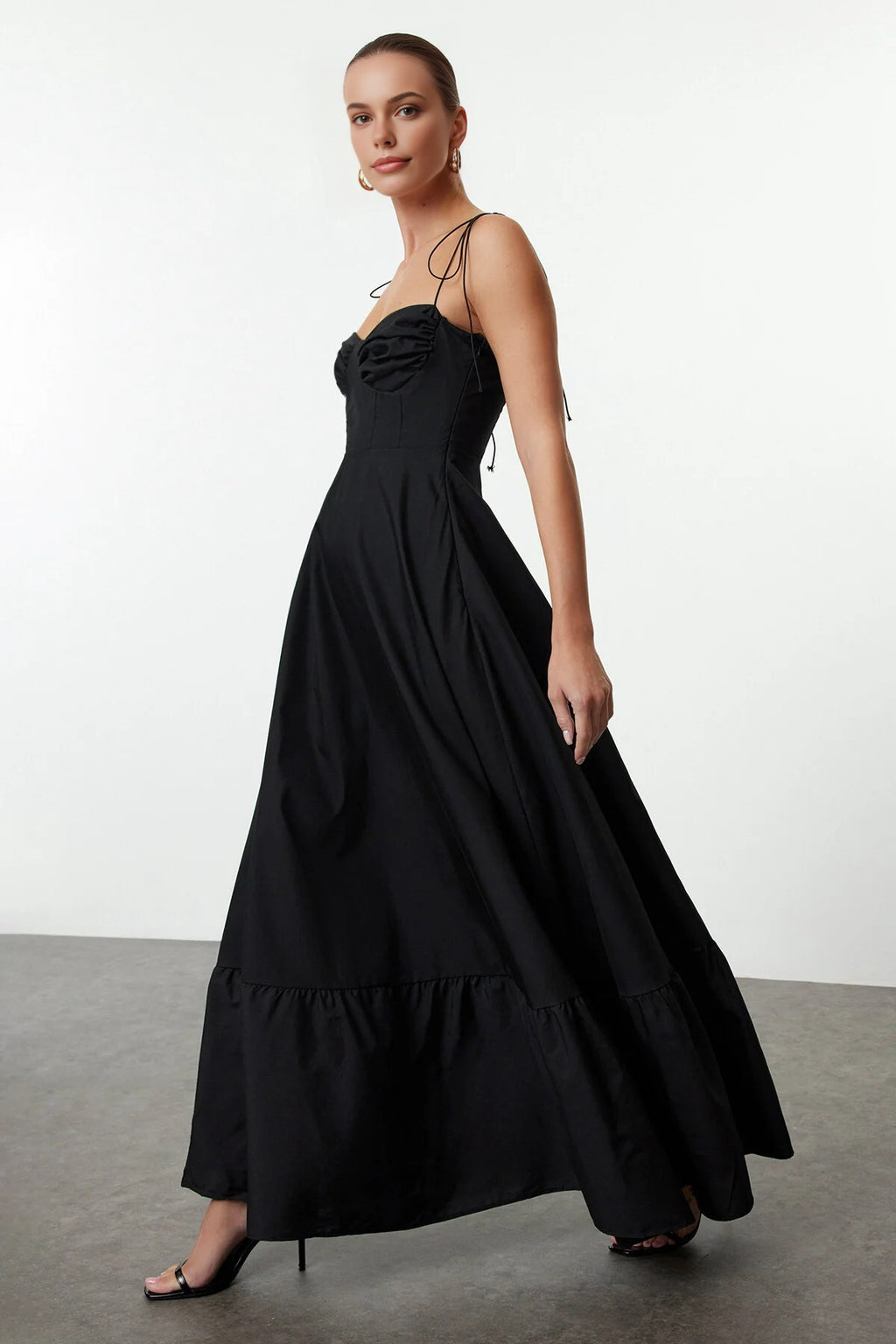 Draped Detailed Woven Maxi Skater Dress