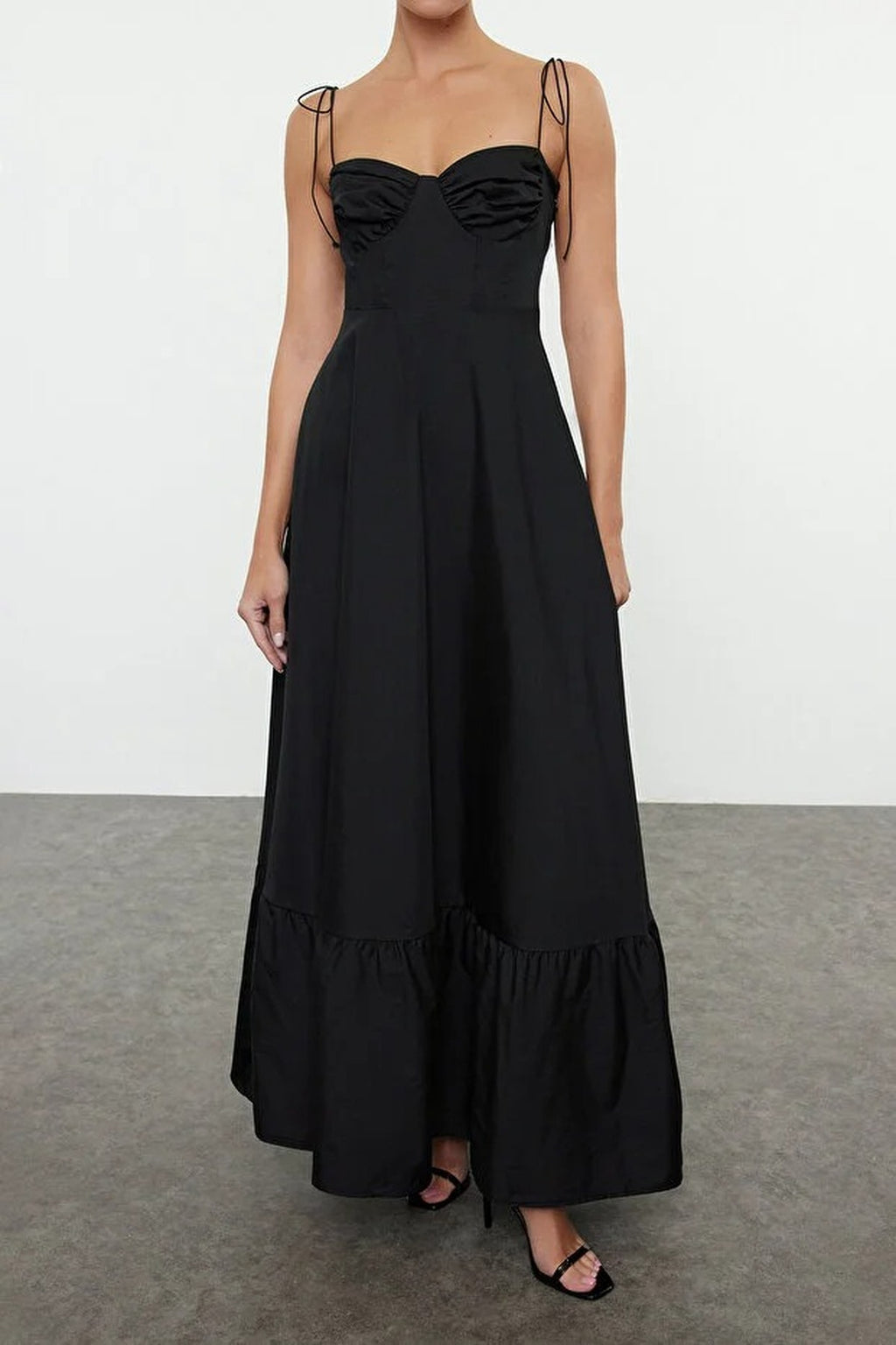 Draped Detailed Woven Maxi Skater Dress