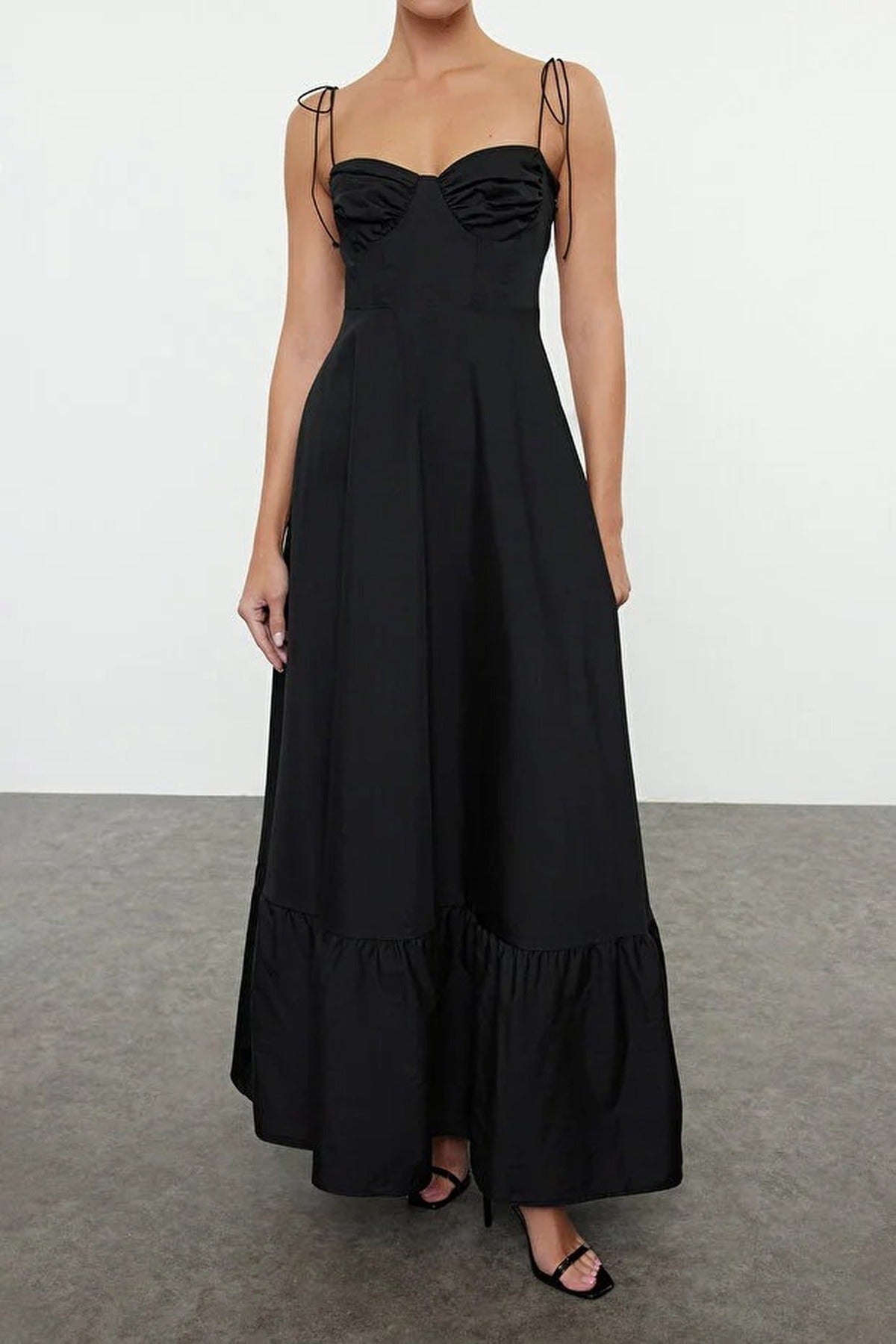 Draped Detailed Woven Maxi Skater Dress