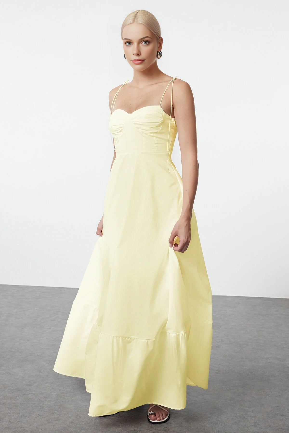 Draped Detailed Woven Maxi Skater Dress