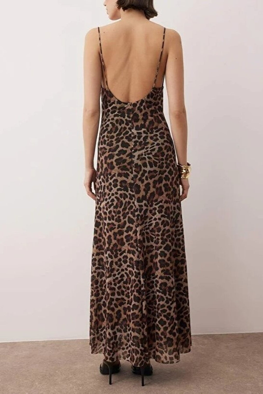 Leopard Print Cowl Neck Tulle Evening Dress