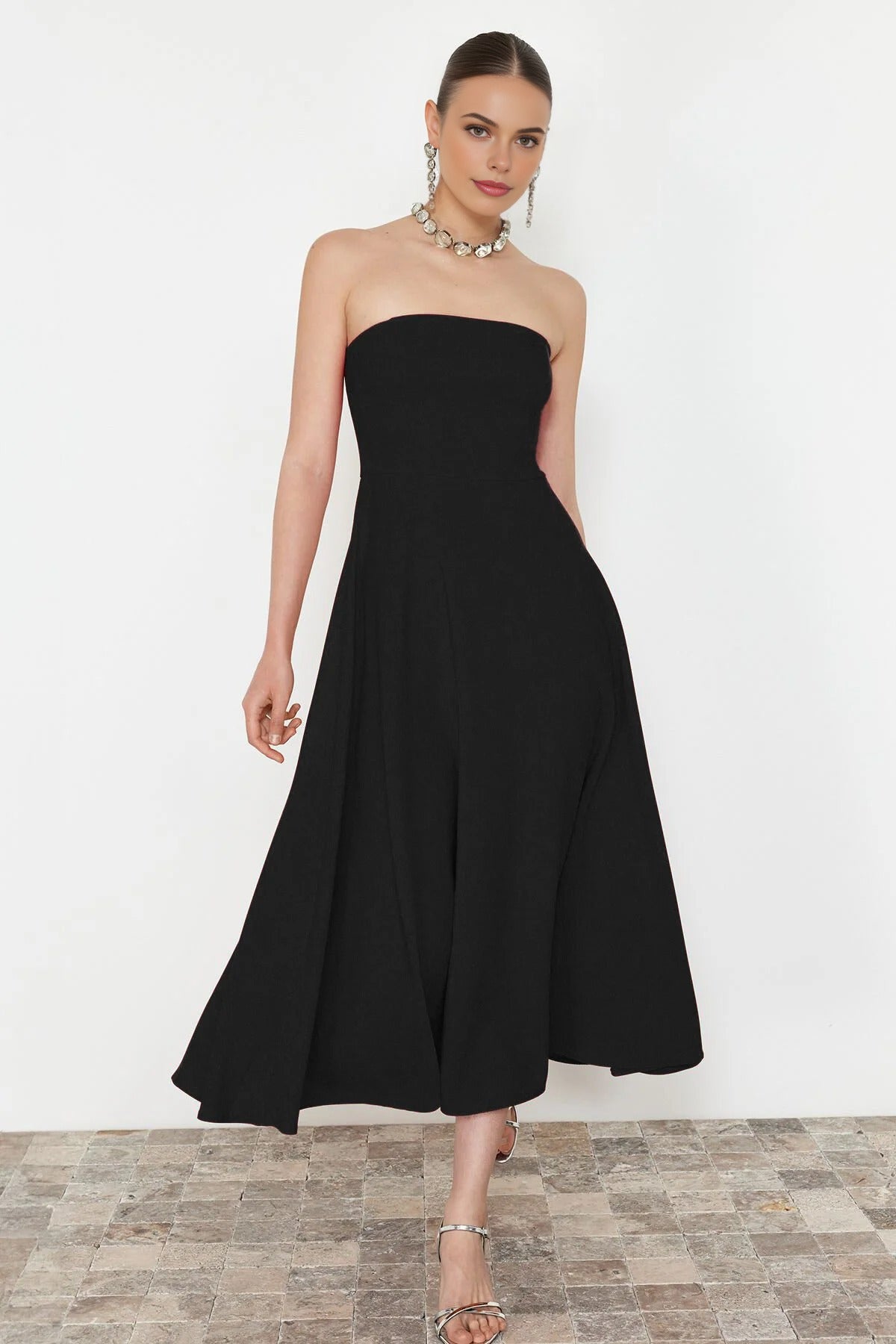 A-Line Strapless Woven Elegant Evening Dress