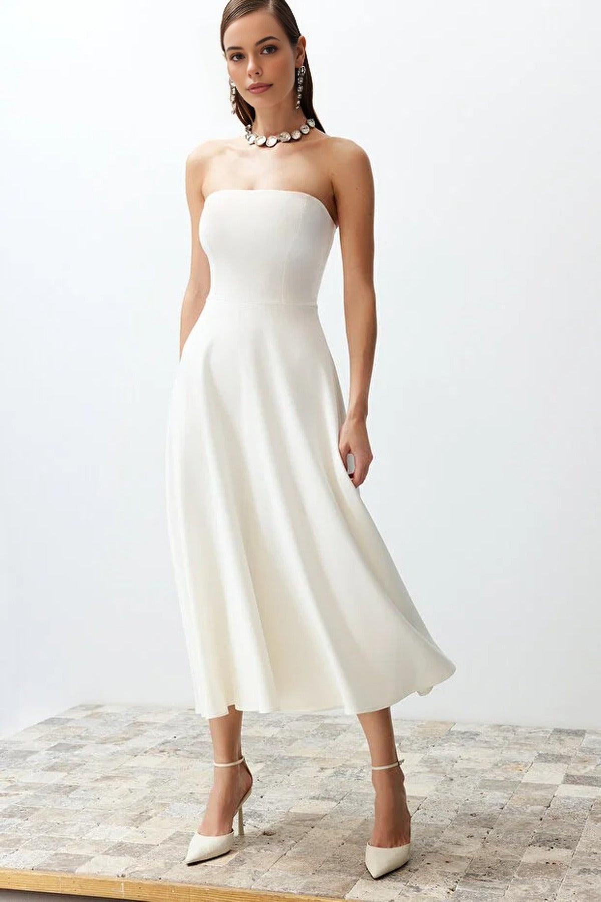 A-Line Strapless Woven Elegant Evening Dress