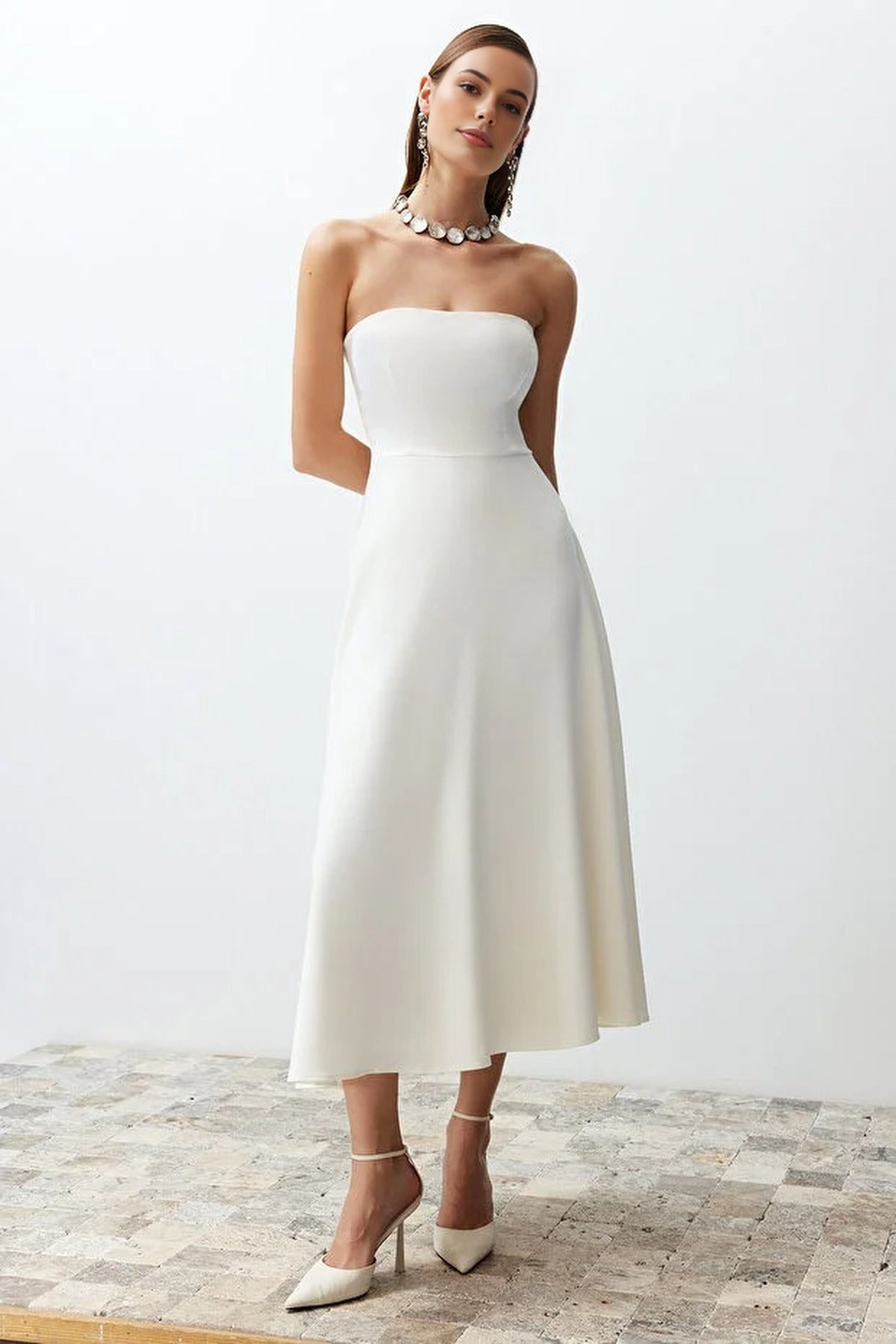 A-Line Strapless Woven Elegant Evening Dress