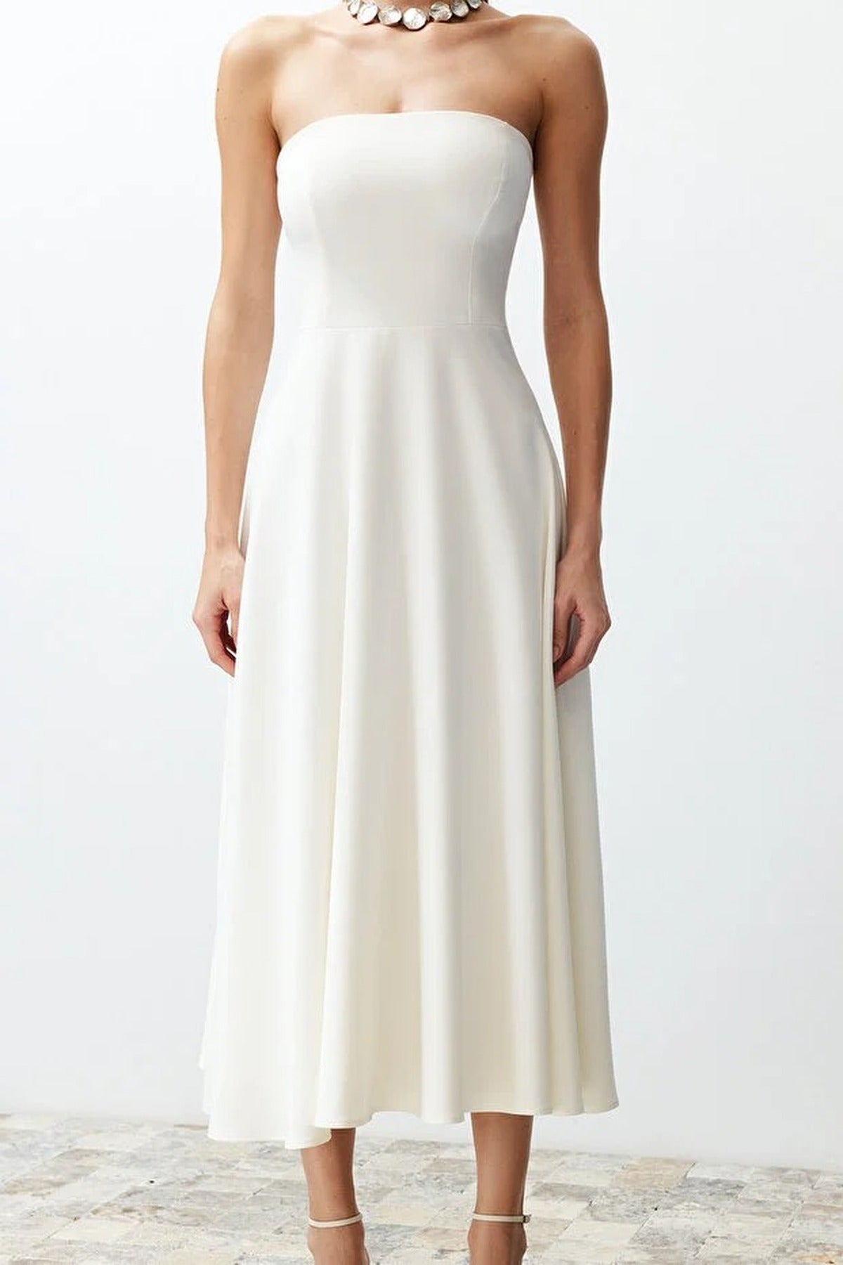 A-Line Strapless Woven Elegant Evening Dress
