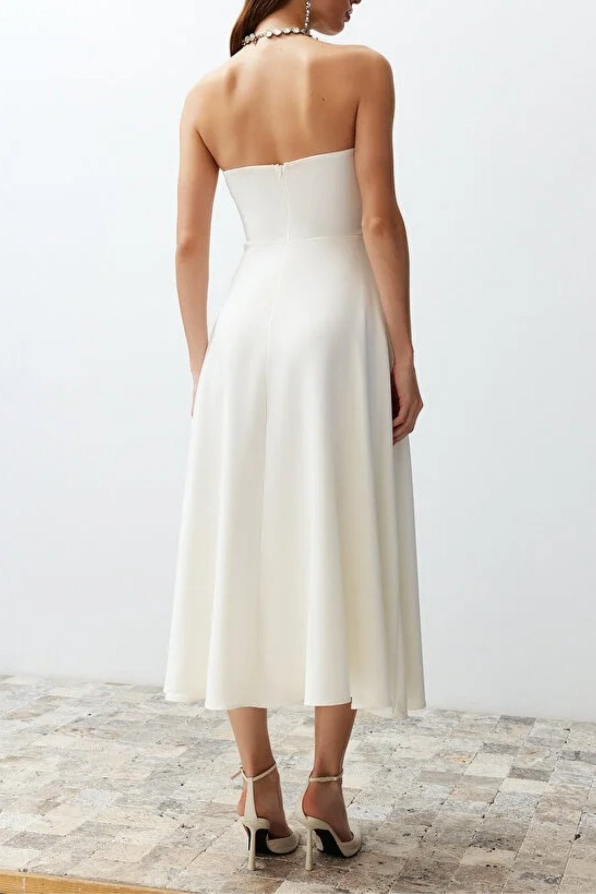 A-Line Strapless Woven Elegant Evening Dress