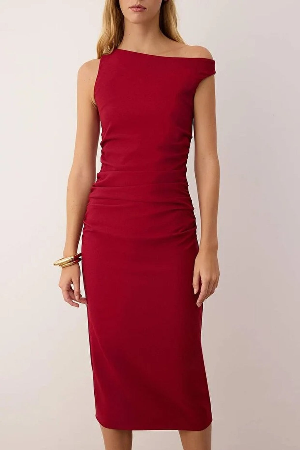 Gathered Detail Midi Woven Dress