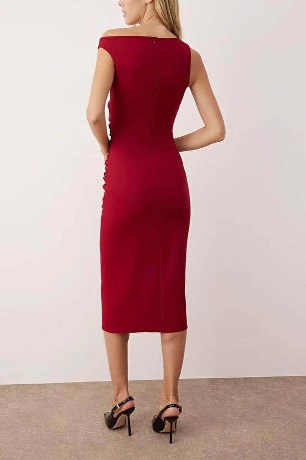 Gathered Detail Midi Woven Dress