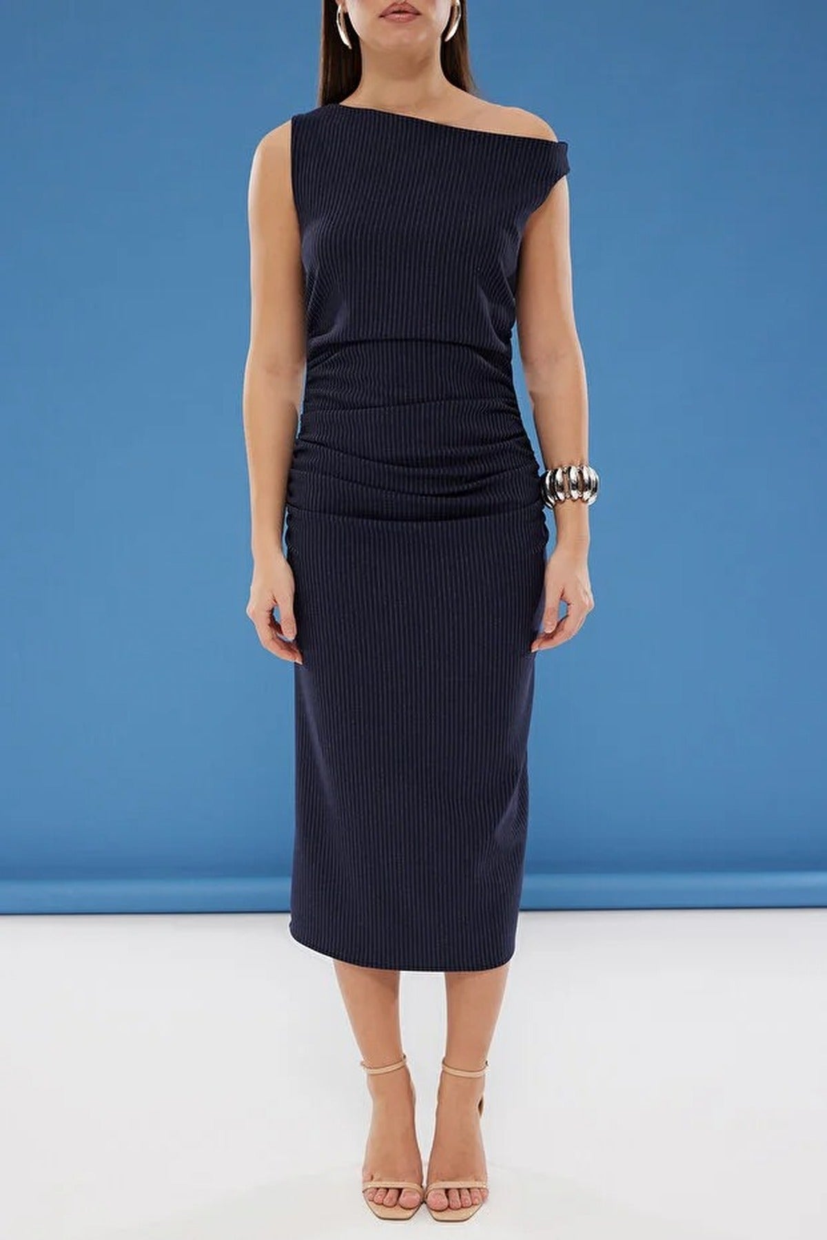 Striped Bodycon Midi Woven Dress