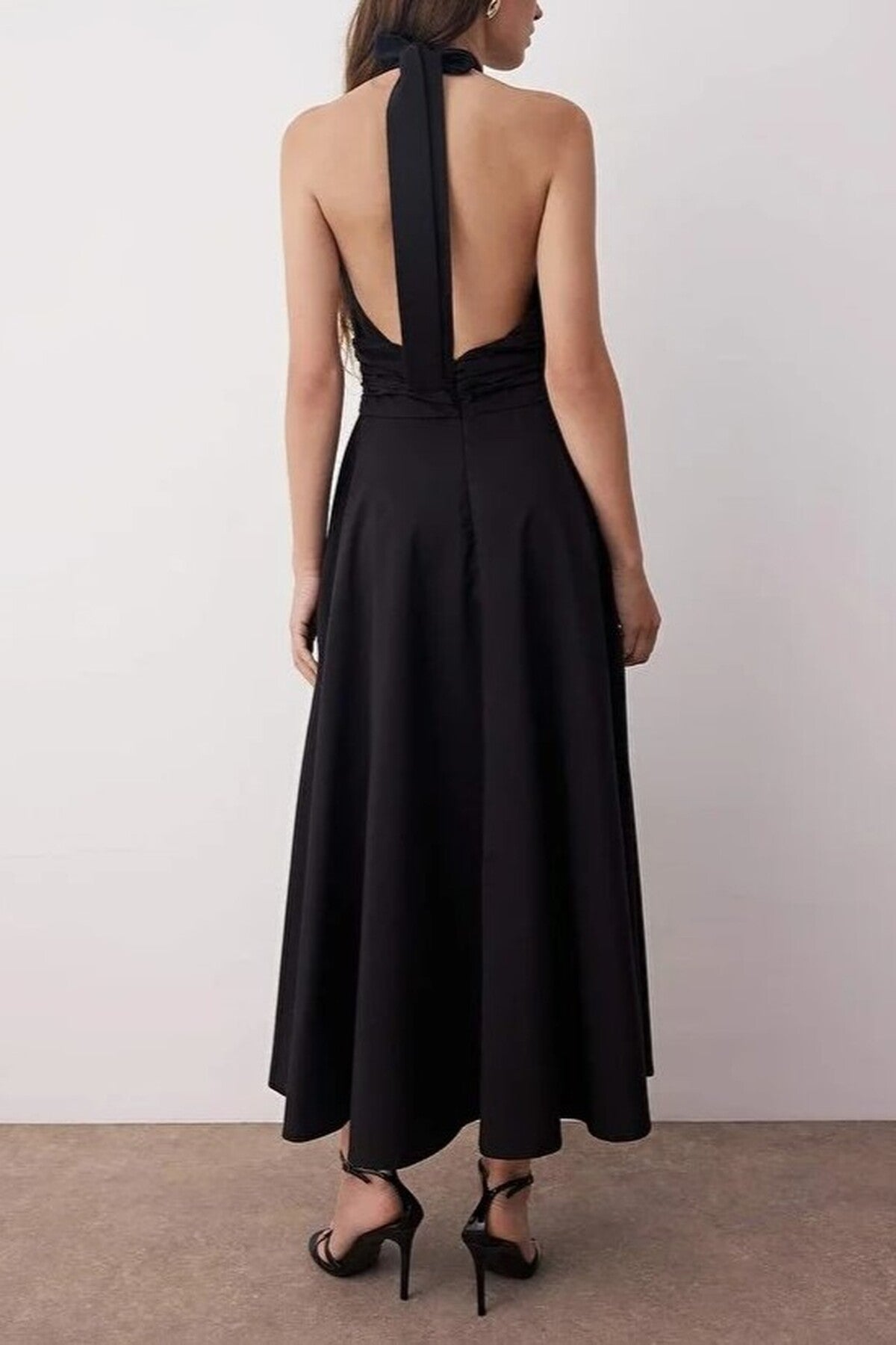 Low-Cut Halter Neck Poplin Lined Woven Dress