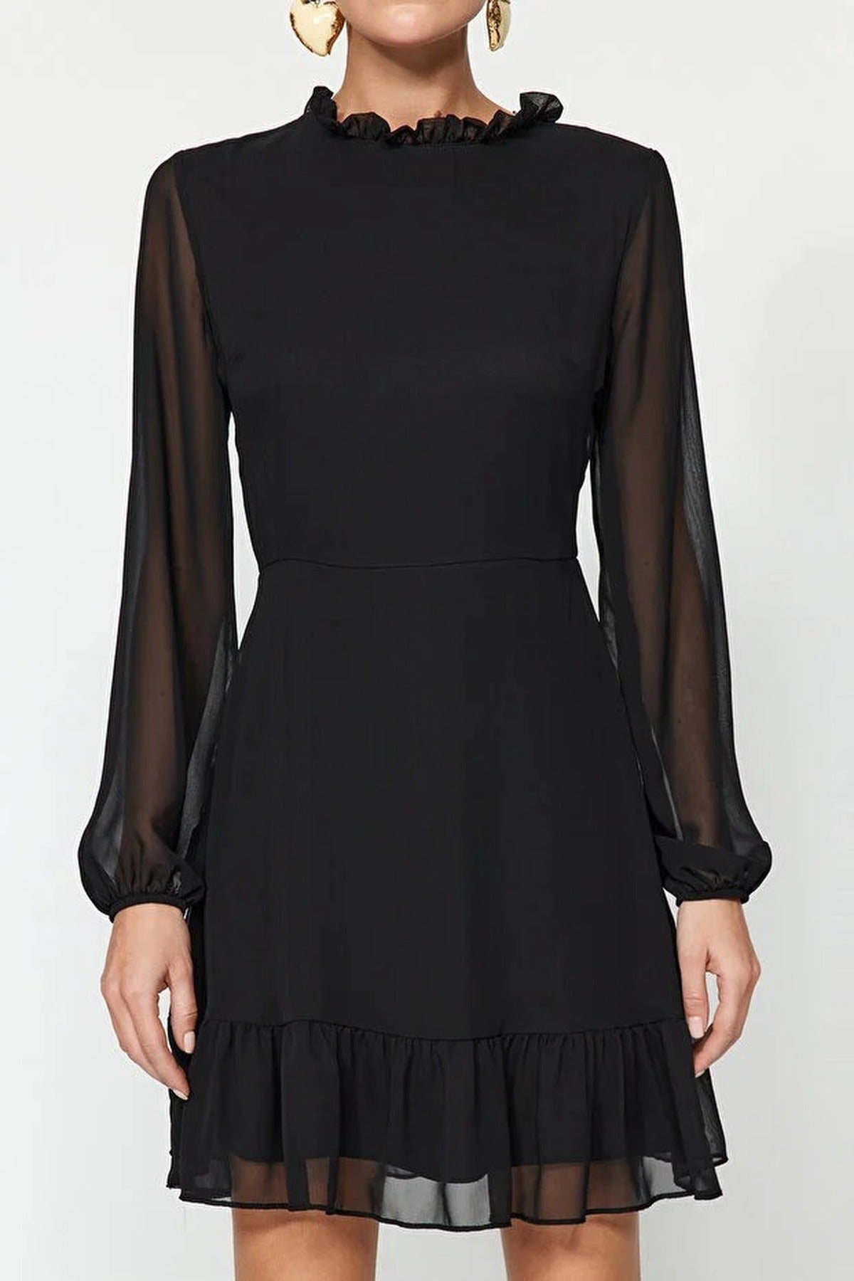 A-Line Mini Chiffon Woven Dress with Ruffle Detail