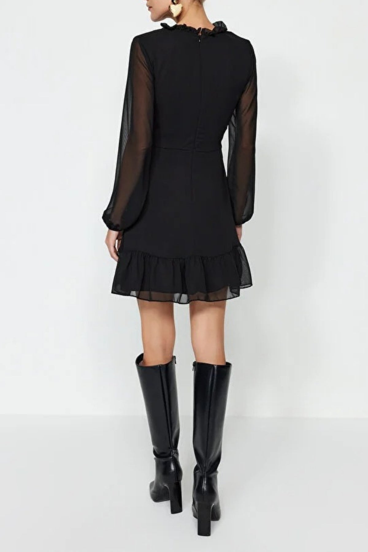 A-Line Mini Chiffon Woven Dress with Ruffle Detail