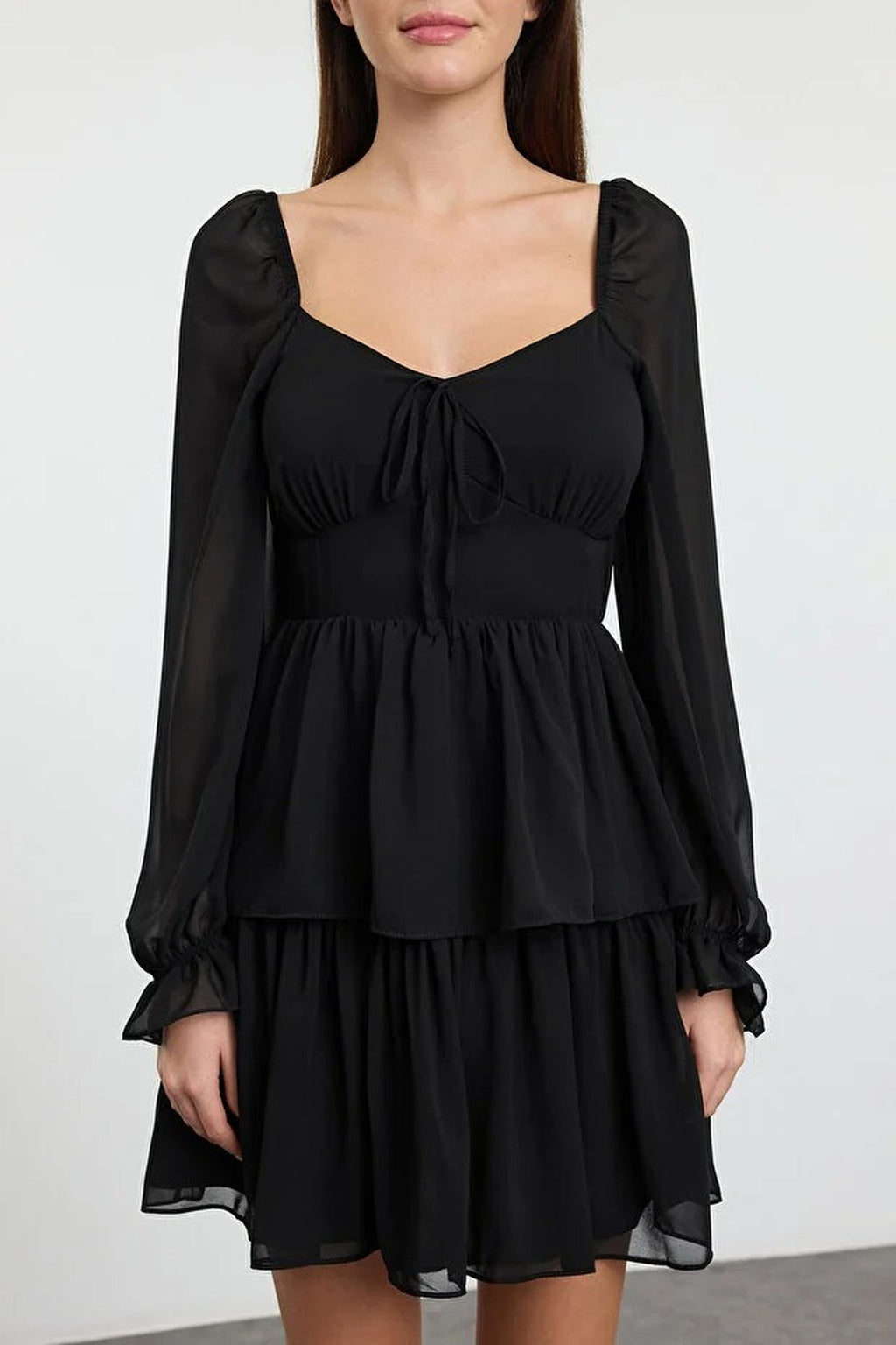 Ruffled Mini Lined Chiffon Woven Dress