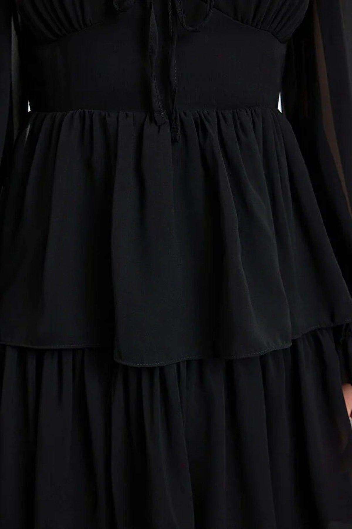 Ruffled Mini Lined Chiffon Woven Dress