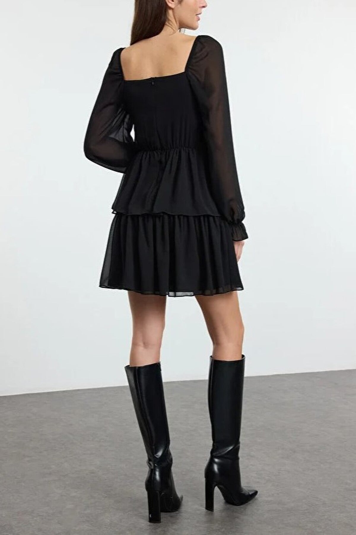 Ruffled Mini Lined Chiffon Woven Dress