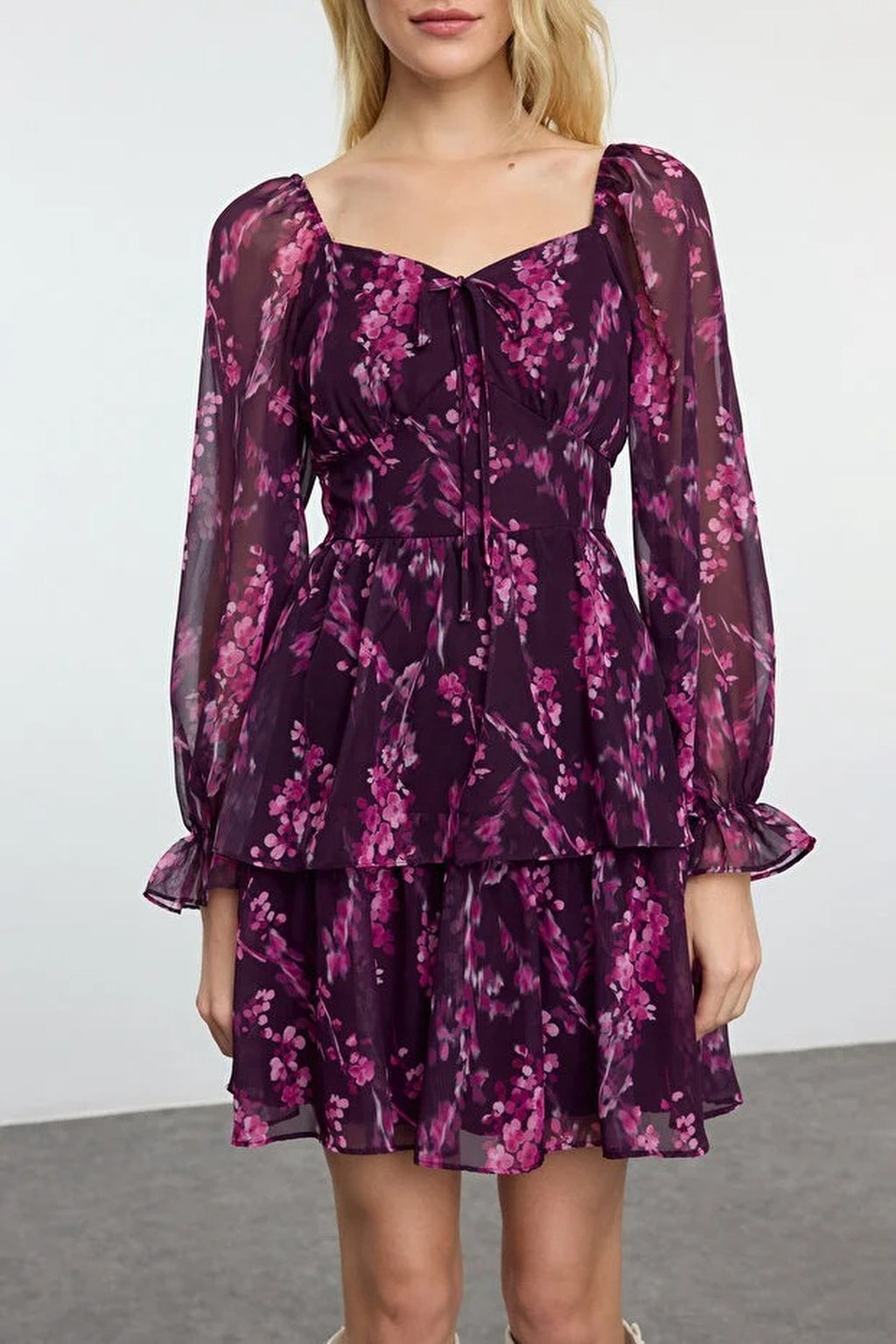 Ruffled Mini Lined Chiffon Woven Dress