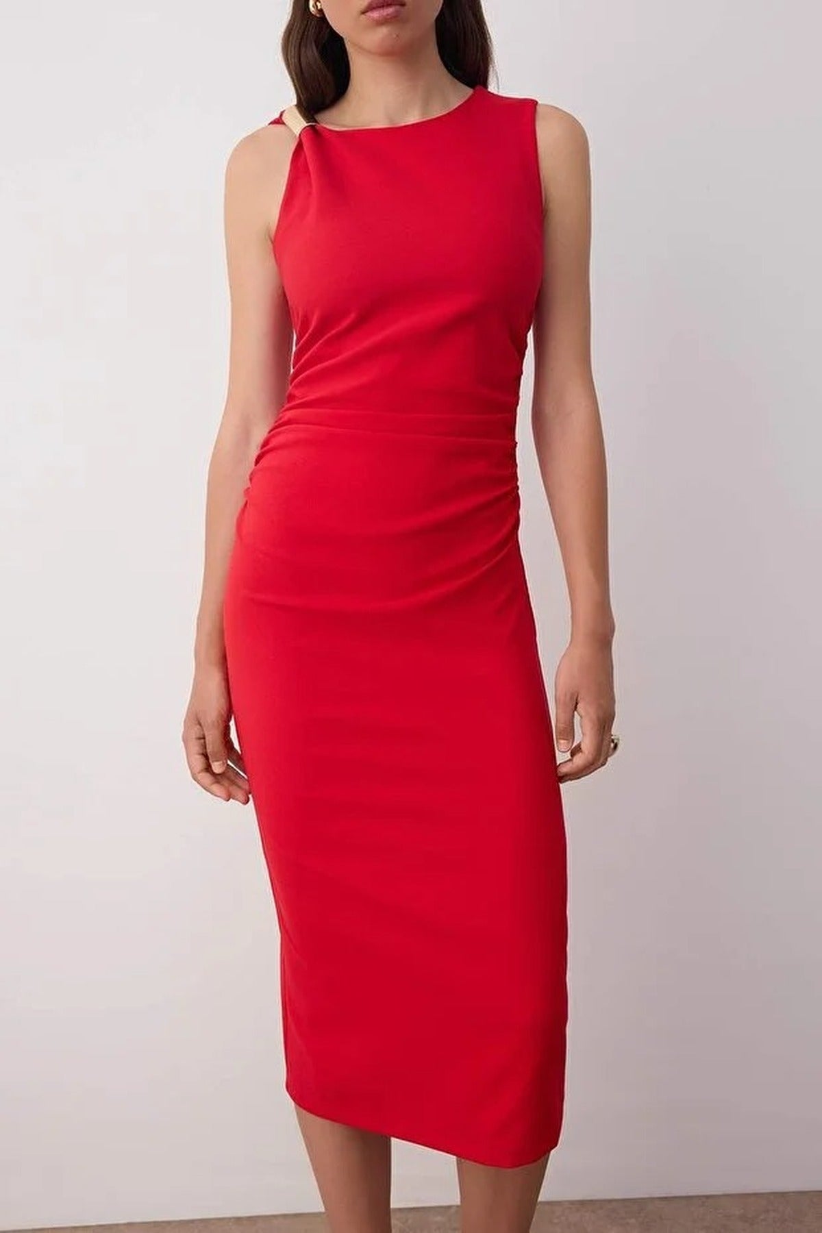 Midi Woven Dress with Accessory Details