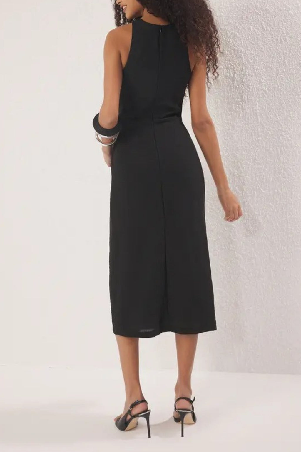Midi Woven Dress with Tie Detail