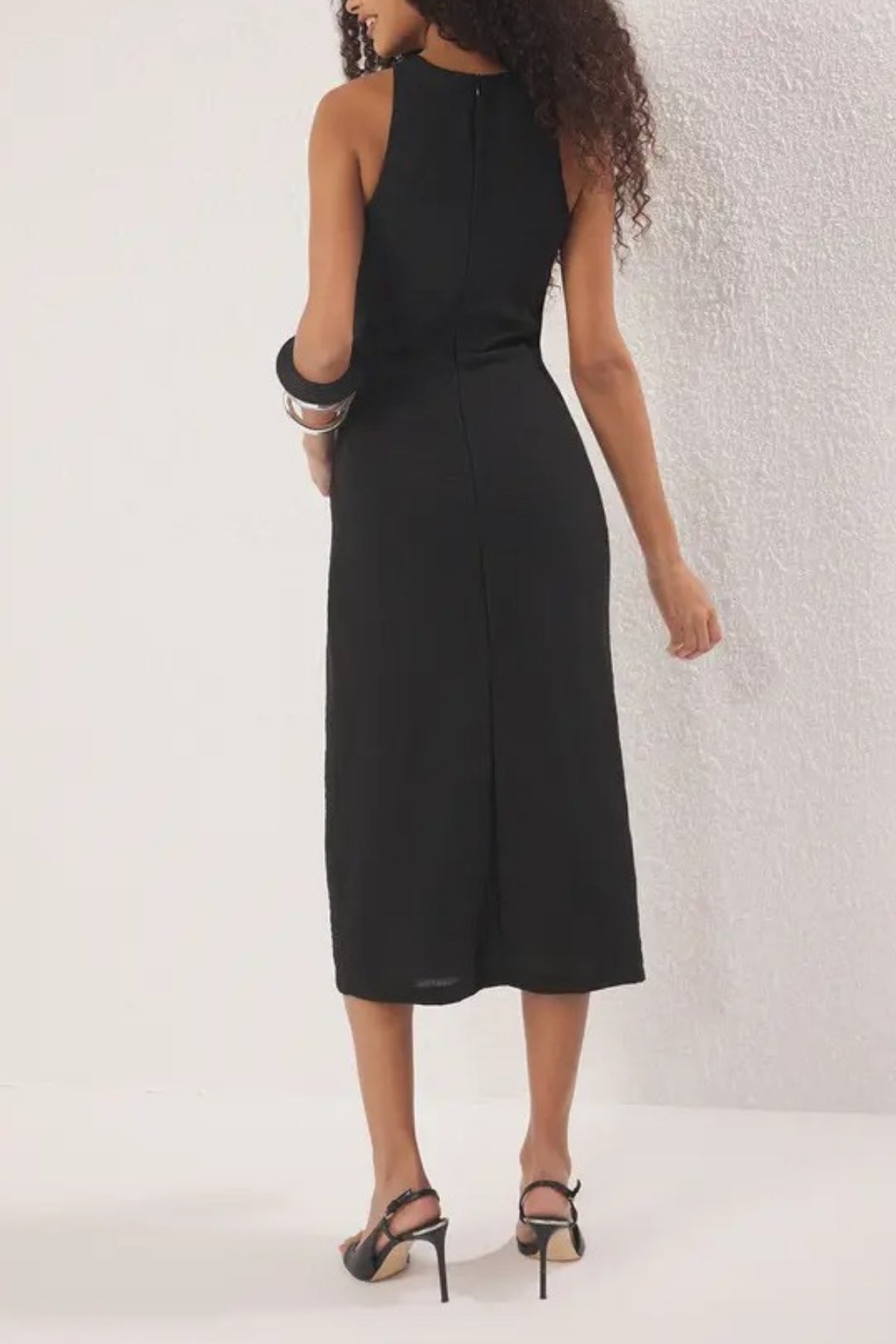Midi Woven Dress with Tie Detail