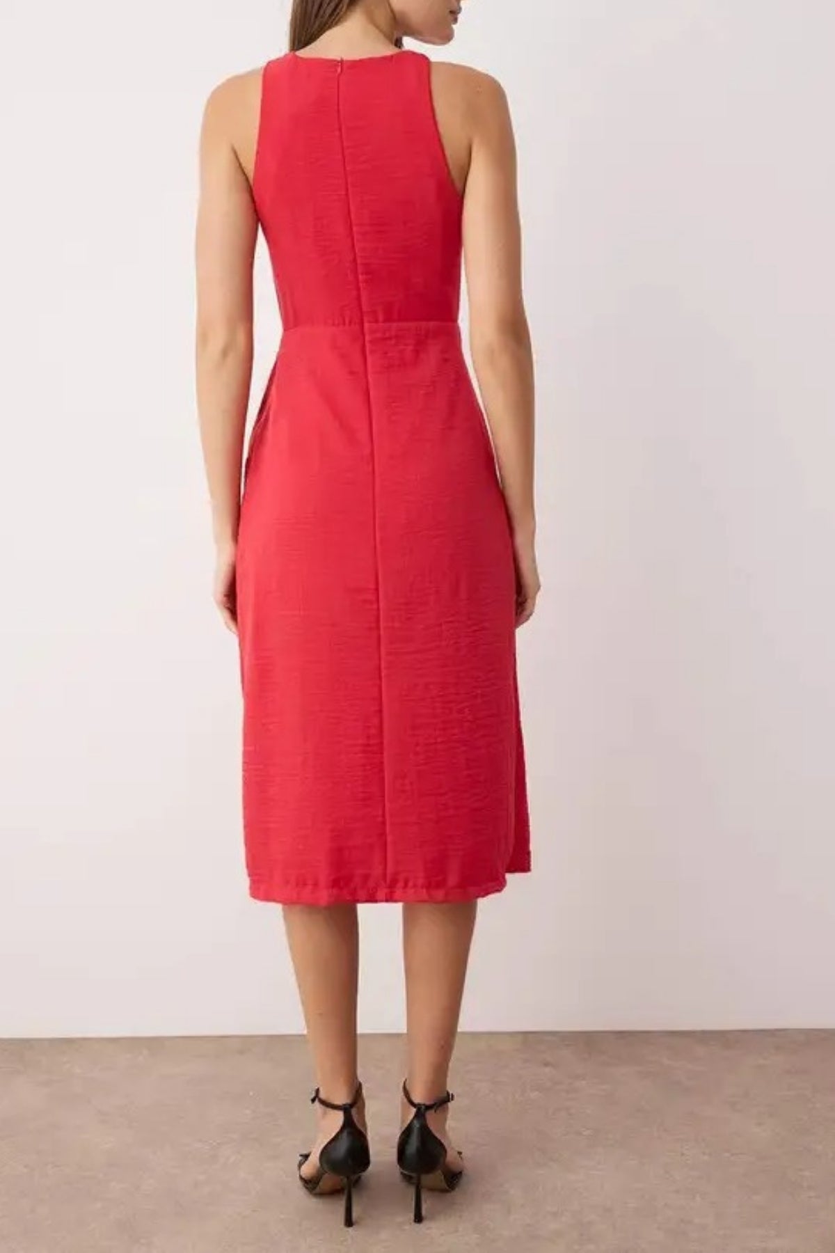 Midi Woven Dress with Tie Detail