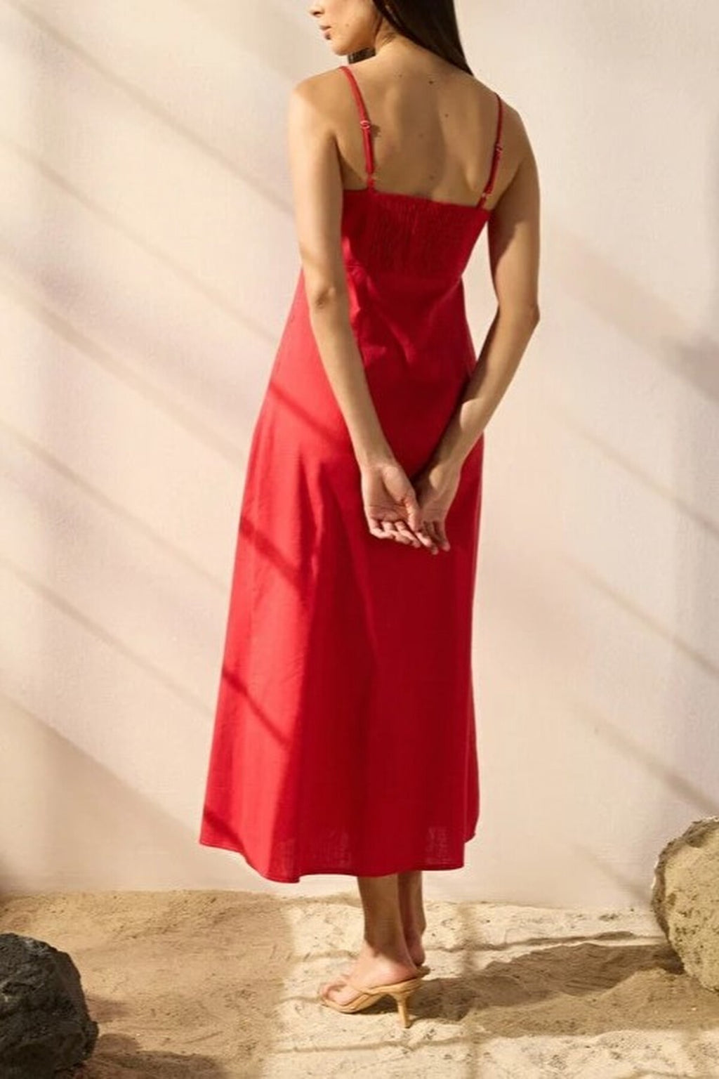 Linen Blend A-Line Maxi Woven Dress