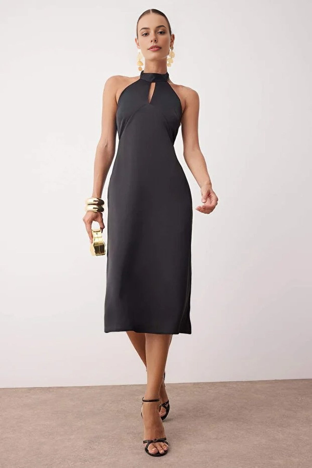 Satin Midi Elegant Evening Dress