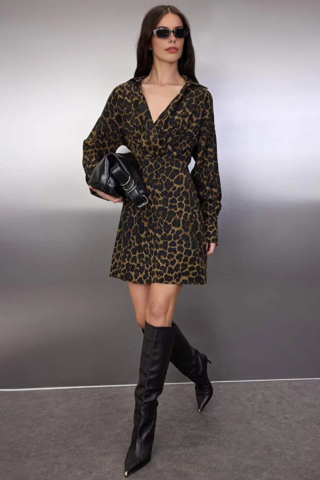 Animal Print Double-Breasted Mini Woven Dress